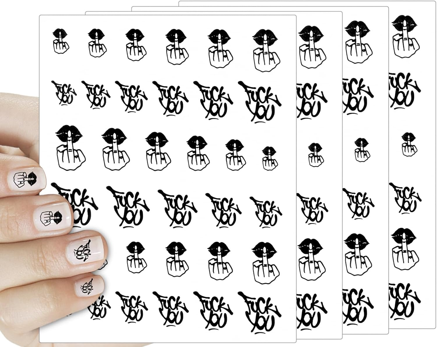 DS. DISTINCTIVE STYLE Middle Finger Nail Art Stickers 4 Sheets of Self-Adhesive Nail Decals 2 Styles X 6 Sizes Sticker Decal for Nail Designs image number 5