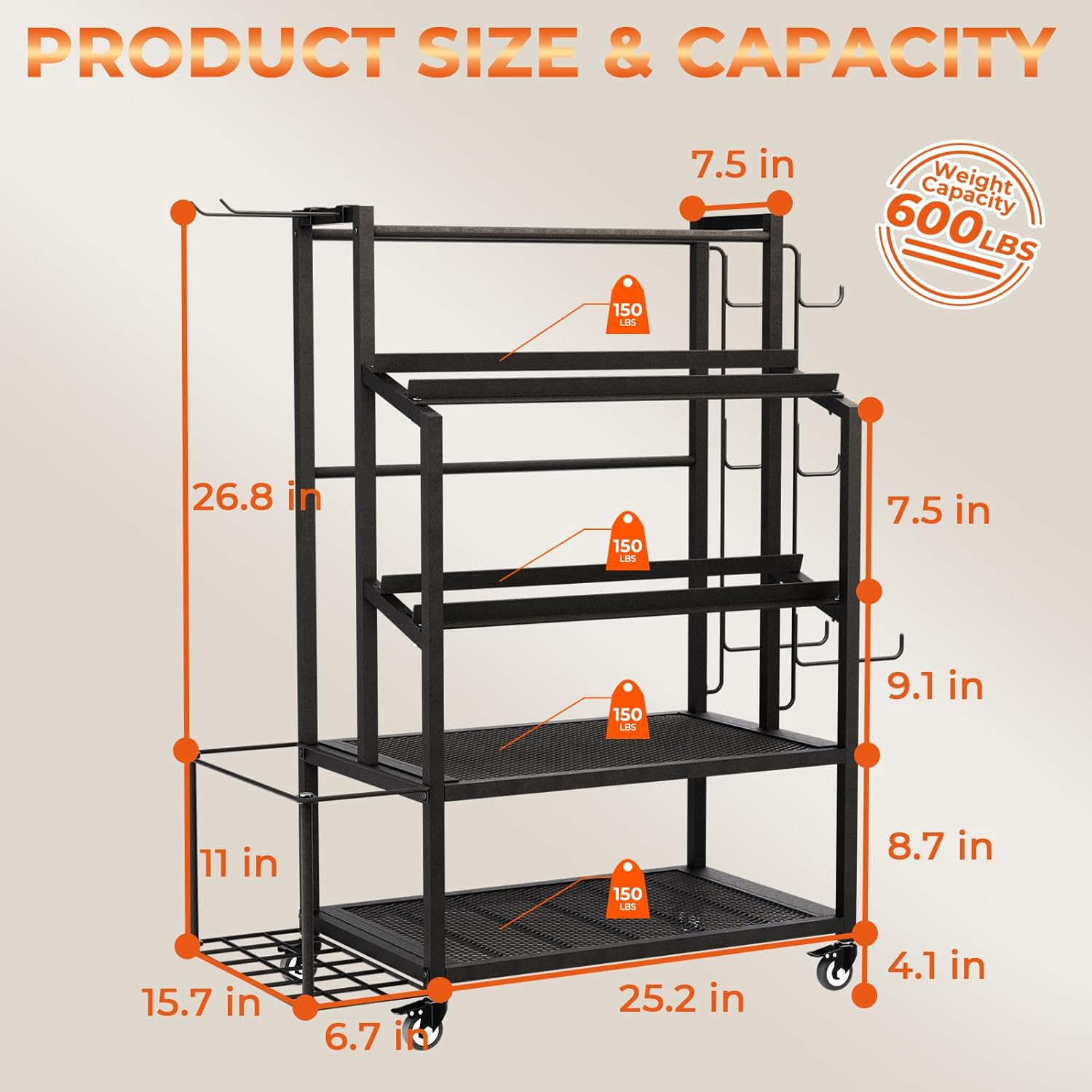 Dumbbell Rack Weight Stand - Bonvork Adjustable Weight Rack for Dumbbells, Home Gym Storage Rack for Yoga Mat Foam Roller Kettlebells, Workout Equipment Storage Organizer with Wheels - Newly Upgraded image number 6