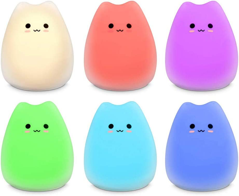Cat Night Lamp Cute Night Light for Kids Baby Soft Silicone Bedside Lamp 7 Colors Nursery Light (2) image number 1