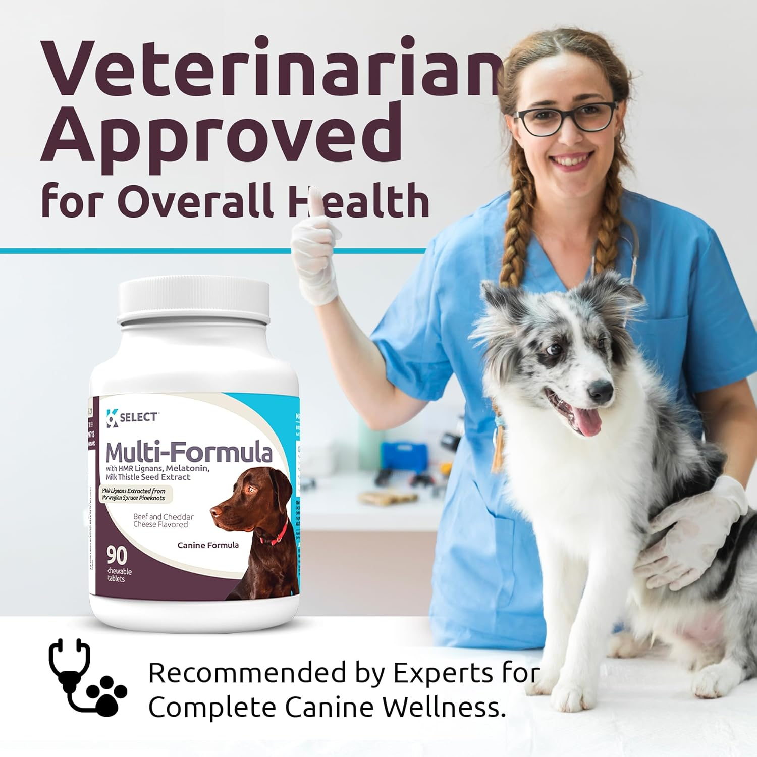 K9 Select Multi-Formula Dog Vitamins for Large Dogs - 30Mg HMR Lignans, 3Mg Melatonin, 60Mg Milk Thistle - Helps Heart, Liver, Digestion, Skin & Coat Health, Dog Multivitamin, 90 Tablets, Beef Flavor image number 1