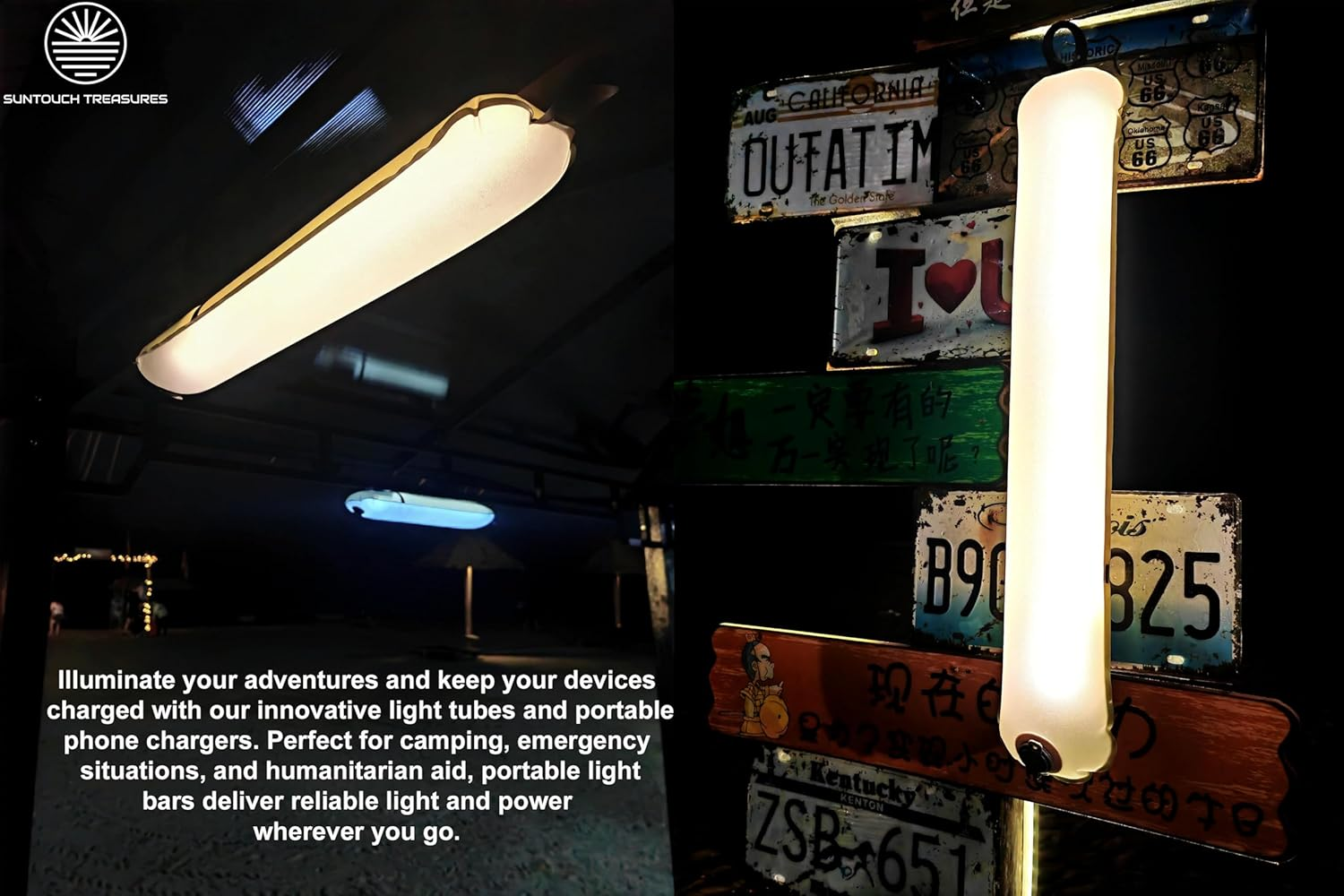 Inflatable Solar Tube Lantern &ndash; Solar and USB Rechargeable, 4 Lighting Modes, IP66 Waterproof Light Bar with Power Bank, Portable Tent Light for Outdoor Camping, Hiking and Emergency Use Indoor image number 4