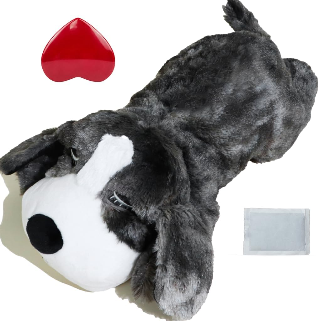 Vocheer Puppy Heartbeat Toy, Dog Anxiety Relief Calming Aid Puppy Heartbeat Stuffed Animal Behavioral Training Sleep Aid Comfort Soother Plush Toy for Puppies Dogs Cats (Grey)