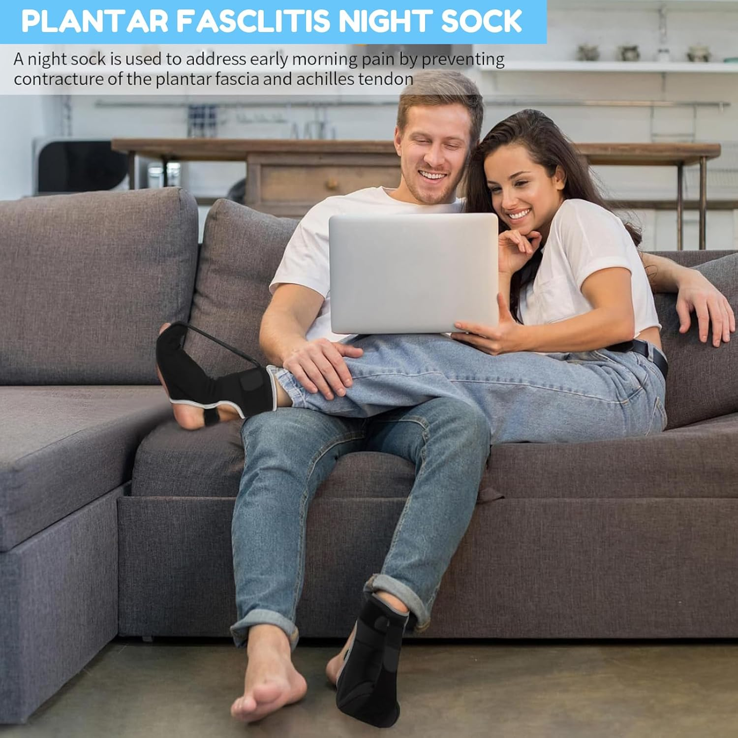 Adjustable Plantar Fasciitis Night Splint - Breathable Foot Brace with Arch Support for Heel Pain Relief, Men/Women (Black) image number 1