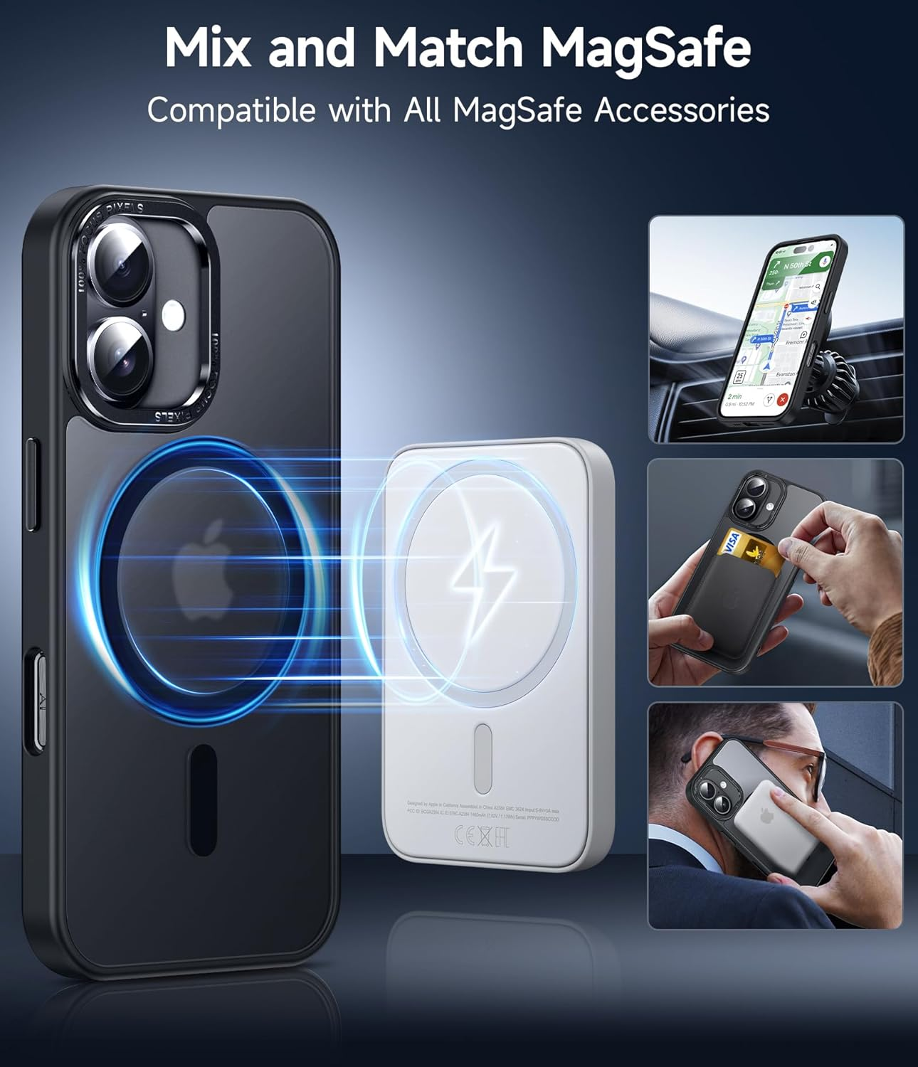 Leyi for Iphone-16 Case: Iphone 16 Screen Protector 2PCS [Effortless Buttons] Translucent Matte Slim Shockproof Soft Touch Cover Para Iphone 16 Phone, Black image number 2