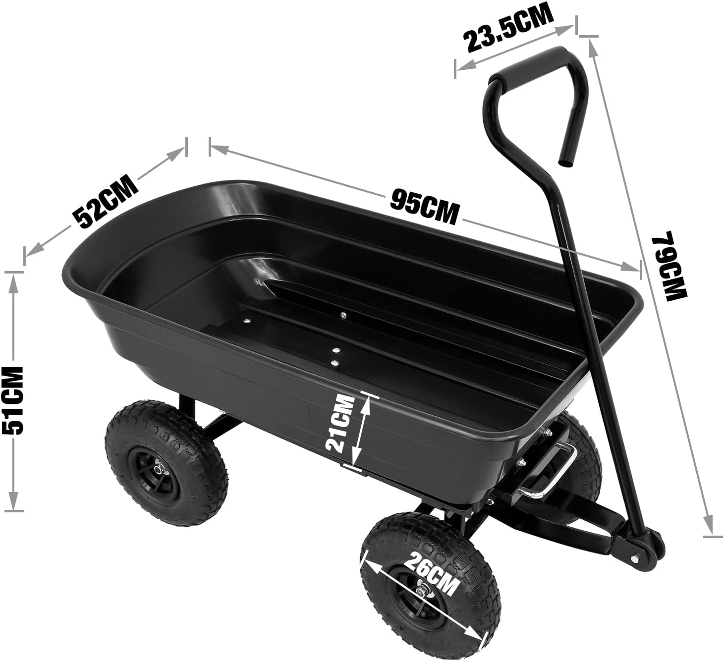 Oppsbuy 250KG Garden Cart Outdoor Dump Cart with Heavy Duty Steel Frame 10 Inch Pneumatic Tyres Black image number 4