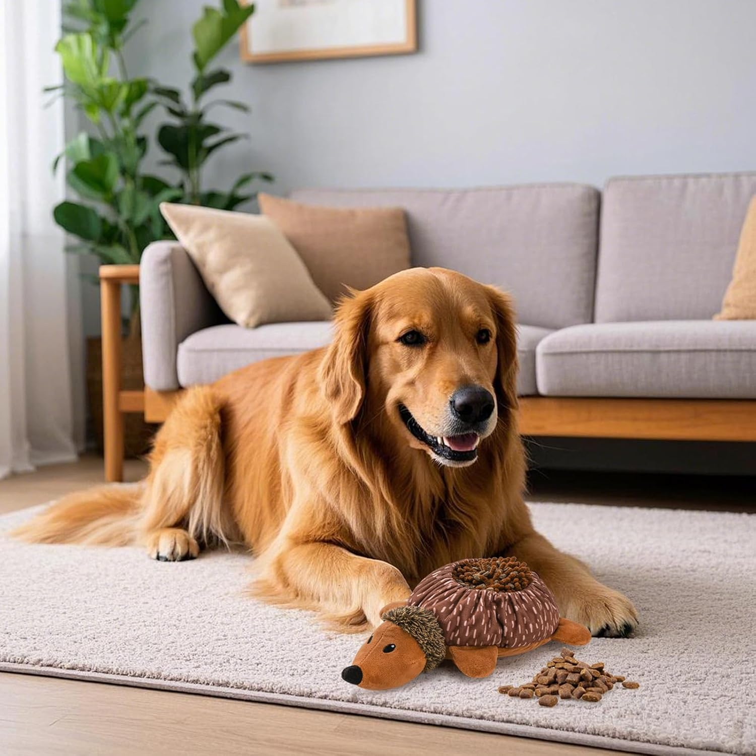 LIFLIX 2 in 1 Snuffle and Squeaky Plush Dog Toy, Treat Hiding Dog Toys, Interactive Enrichment Stuffed Toys for Small Medium Large Breeds, Hedgehog Shape image number 4