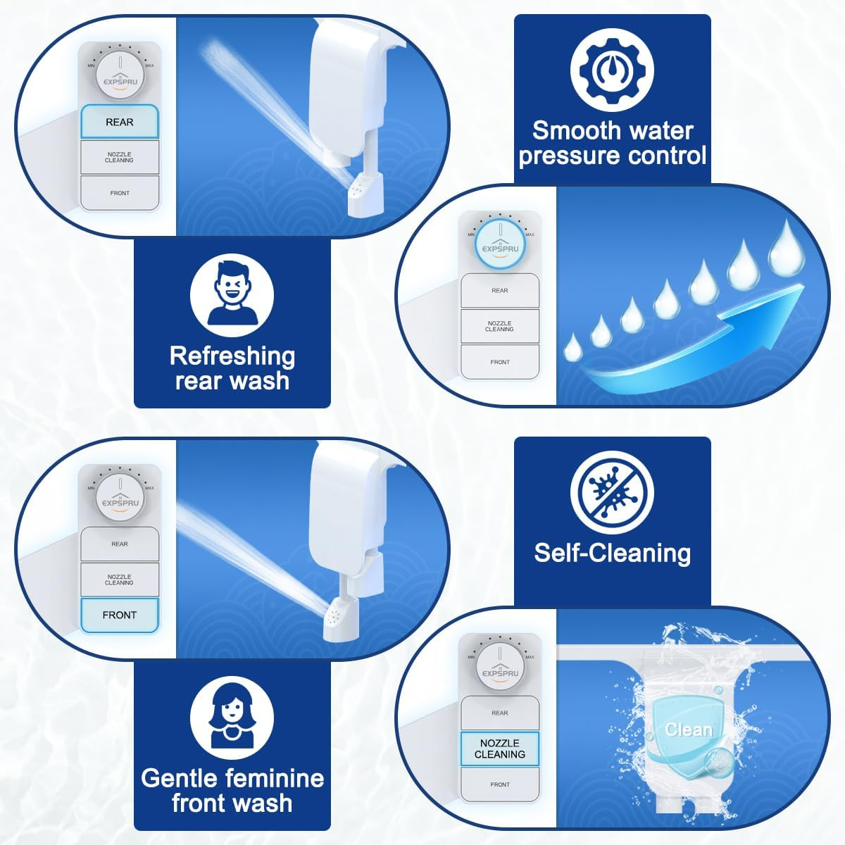 Expspru Bidet Attachment for Toilet,Self Cleaning Non-Electric Dual Nozzle (Frontal & Rear Wash),Ultra-Slim Cold Water Bidet Toilet Seat Attachment with Pressure Controls,White image number 3