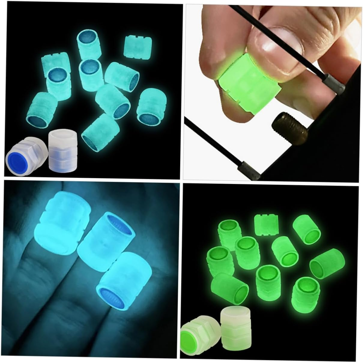 ASAKKURA 40Pcs Luminous Plastic Tire Valve Stem Caps, Glow Green and Blue, Night Glow Dustproof Covers for Car and Truck Tires, Universal Fit for Automotive Wheel Accessories image number 2