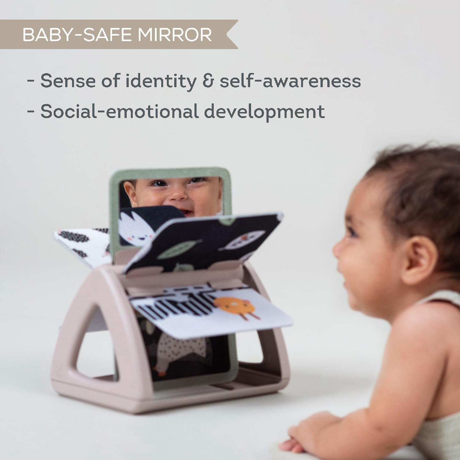 Taf Toys Black & White Rattling Spinning Book High Contrast Newborn Baby Toy 0-6, 6-12 Months with Mirror for Visual Stimulation, Tummy Time & Early Cognitive Development, Montessori Learning Activity image number 5