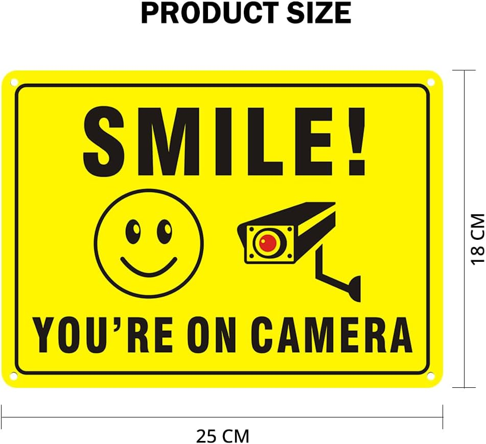 4-Pack Smile You&rsquo;Re on Camera Video Surveillance Sign, 25X18Cm UV Printed Rust Free Aluminum for Home Security Business, Driveway Alert image number 3