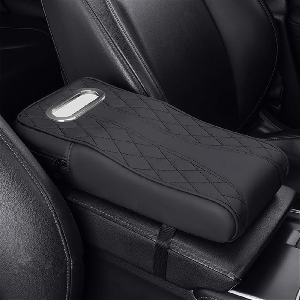 Car Armrest Cover Car Center Console Pad Leather Car Armrest Cover Diamond Pattern Memory Foam Soft and Breathable Tissue Storage Universal Armrest Pad Suitable for Most Cars Black