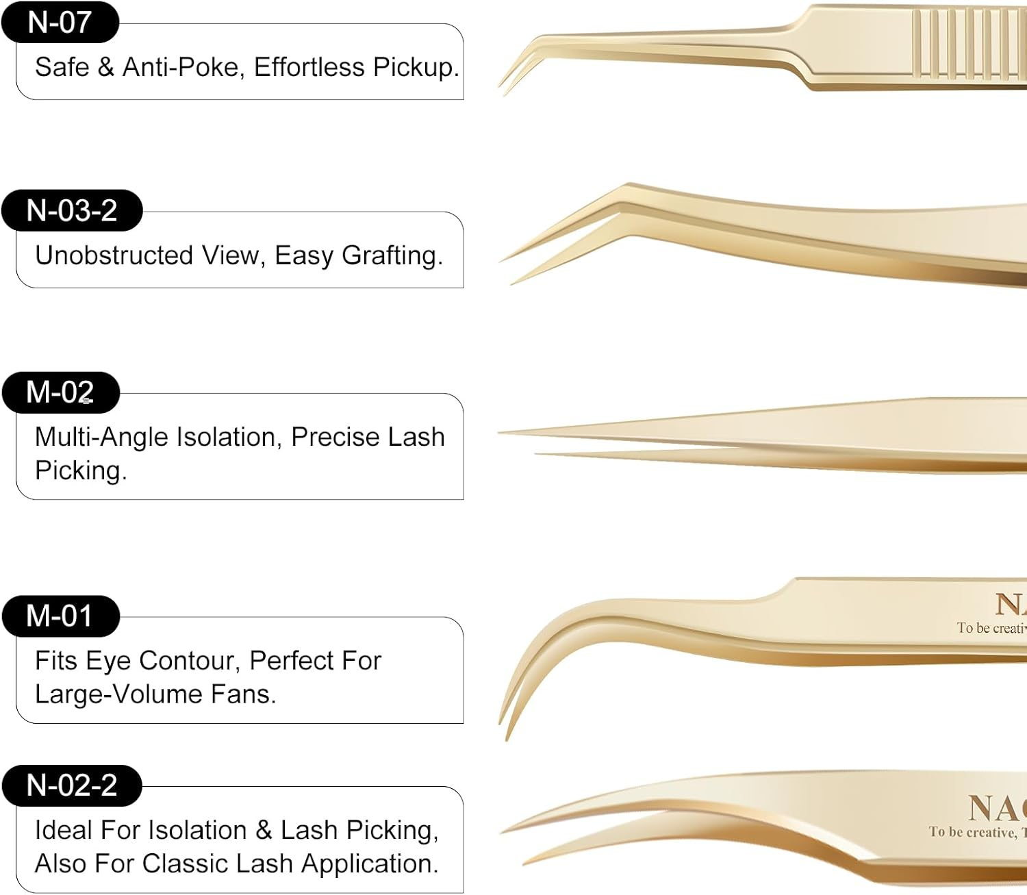 NAGARAKU 5 PCS Tweezers for Eyelash Extensions Straight and Curved Precision Professional Volume Easy Fanning Lash Precise Point Lash Tweezers with Storage Case Bag image number 3