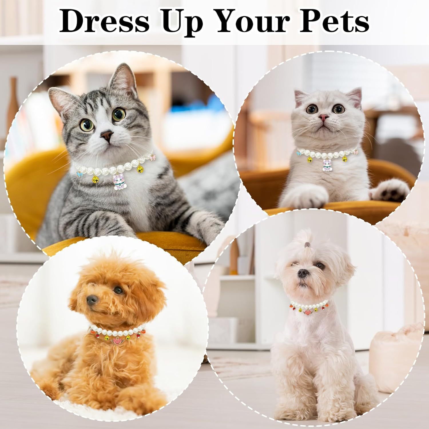 Yanmucy Cat Collar with Bell Pearl Pet Cats Dog Necklace Collar Accessories Necklace Jewellery for Kittens Small Pets Wedding Party Costume Outfits (Cat + Heart) image number 6