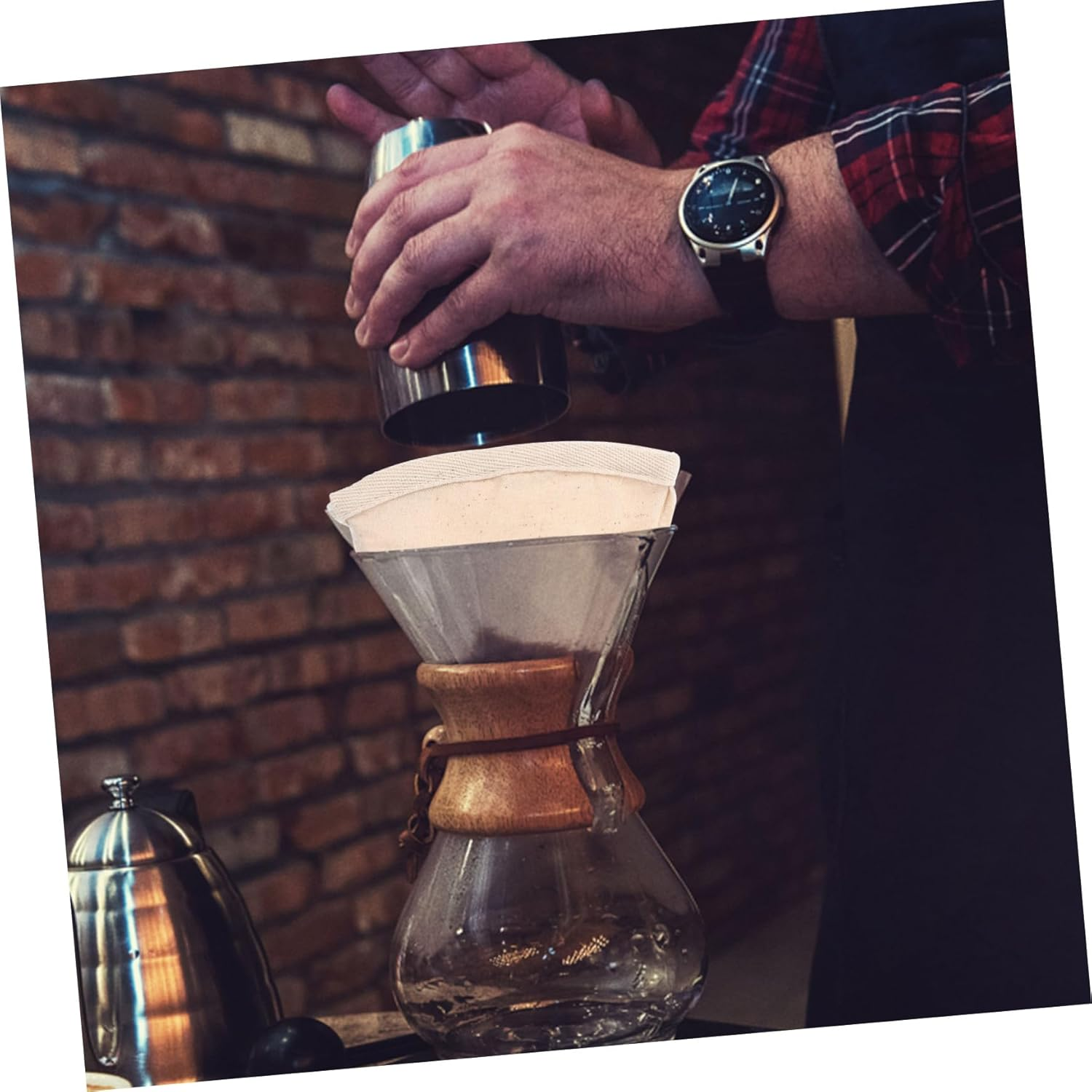 INOOMP Reusable Coffee Filter Bag Wood Handle, Large Size Portable Coffee Brewing Tool and Milk Tea Straining Bag, 2Pcs Multipurpose Mesh Filter for Home Brewing image number 4