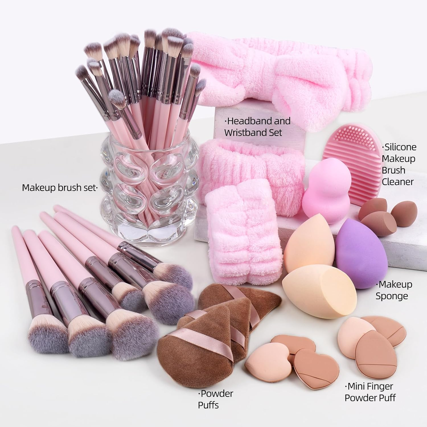 MAANGE Makeup Brush Set, 51 Pcs Makeup Tool Set Premium Synthetic Foundation Powder Makeup Brushes (Pink) - Pink image number 6