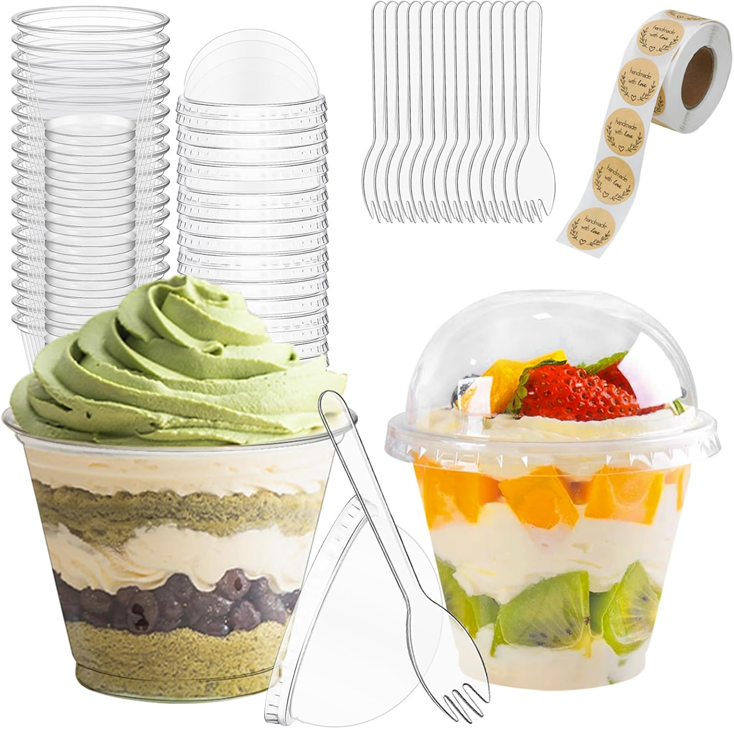 Toowood 100Pcs Clear Dessert Cups with Lids and Spoons, 5.4Oz Dessert Cups, Mini Dessert Cups Reusable Square Parfait Cup for Party Appertizer, Christmas