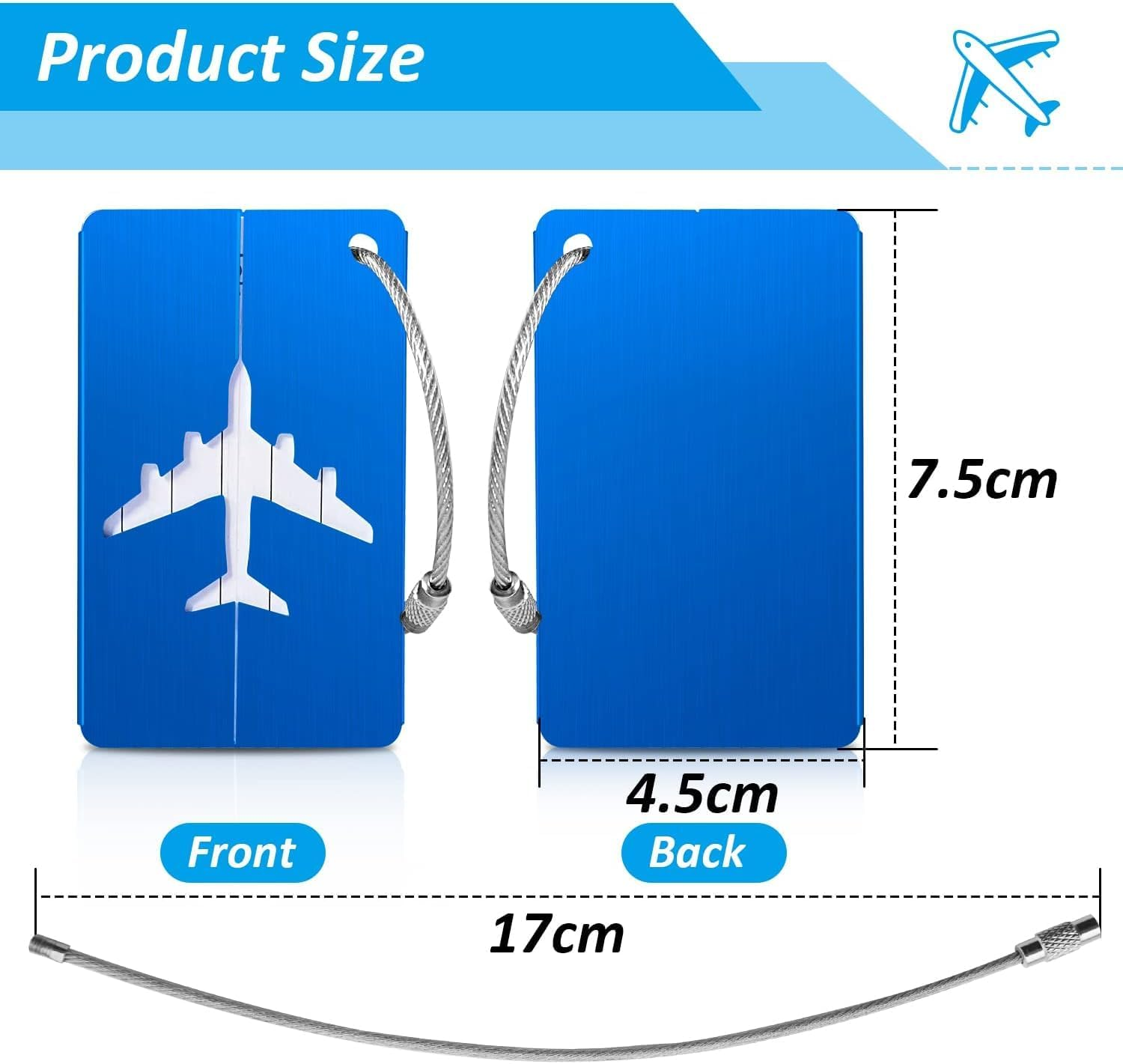 Luggage Tags for Suitcases Aluminum 6 Pack with Stainless Steel Loop, Suitcase Tags with Name ID Card Perfect to Quickly Spot Travel Essentials Backpacks Bags Baggage image number 4