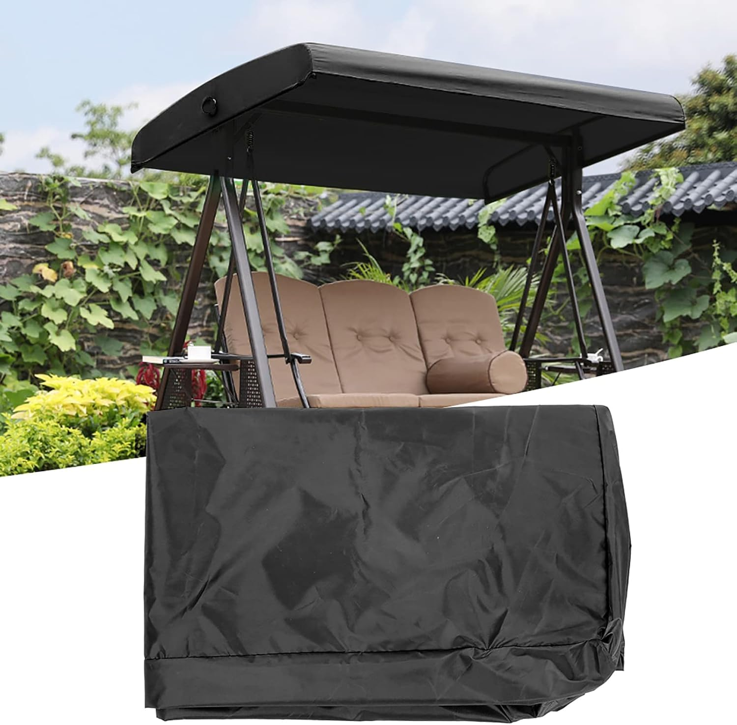 Garden Swing Canopy, Swings Chair Canopy Replacement Porch Top Sun Shade UV Resistant Awning Glider Windproof Hammock Roof Protection Replacements Poolside Balcony Backyard 75'' X 52''(Black) image number 2
