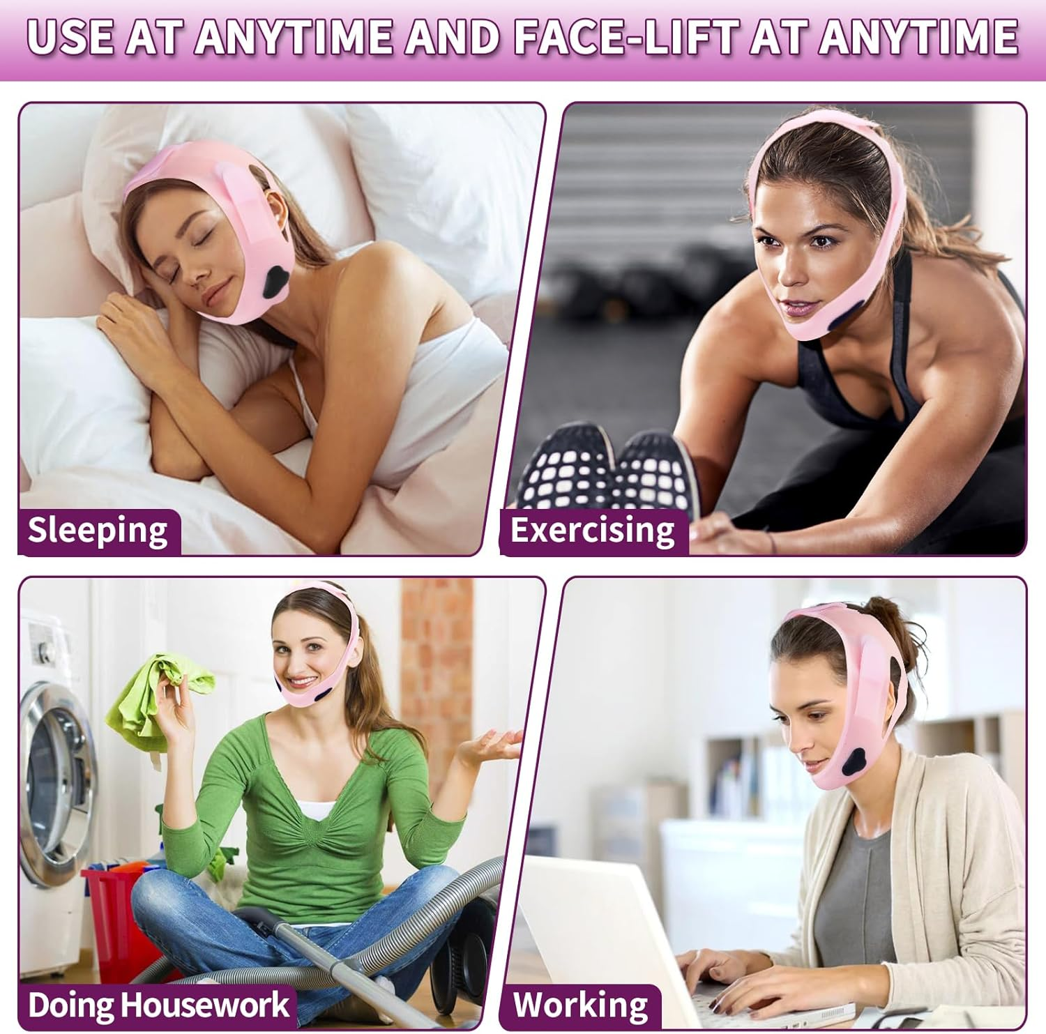 Soft Silicone Chin Strap,Double Chin Reducer,V Line Face Slimming Strap,V Line Lifting Mask,Face Strap for Women(Beige-Skin Tone) image number 3