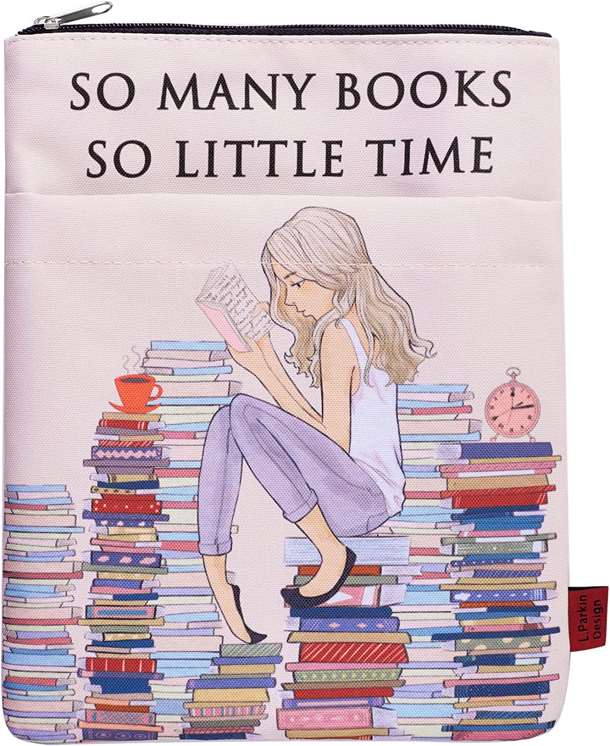 So Many Books so Little Time Book Sleeve with Zipper, Book Covers for Paperbacks, 11 X 8.5 Inch, Bookish Girl image number 4