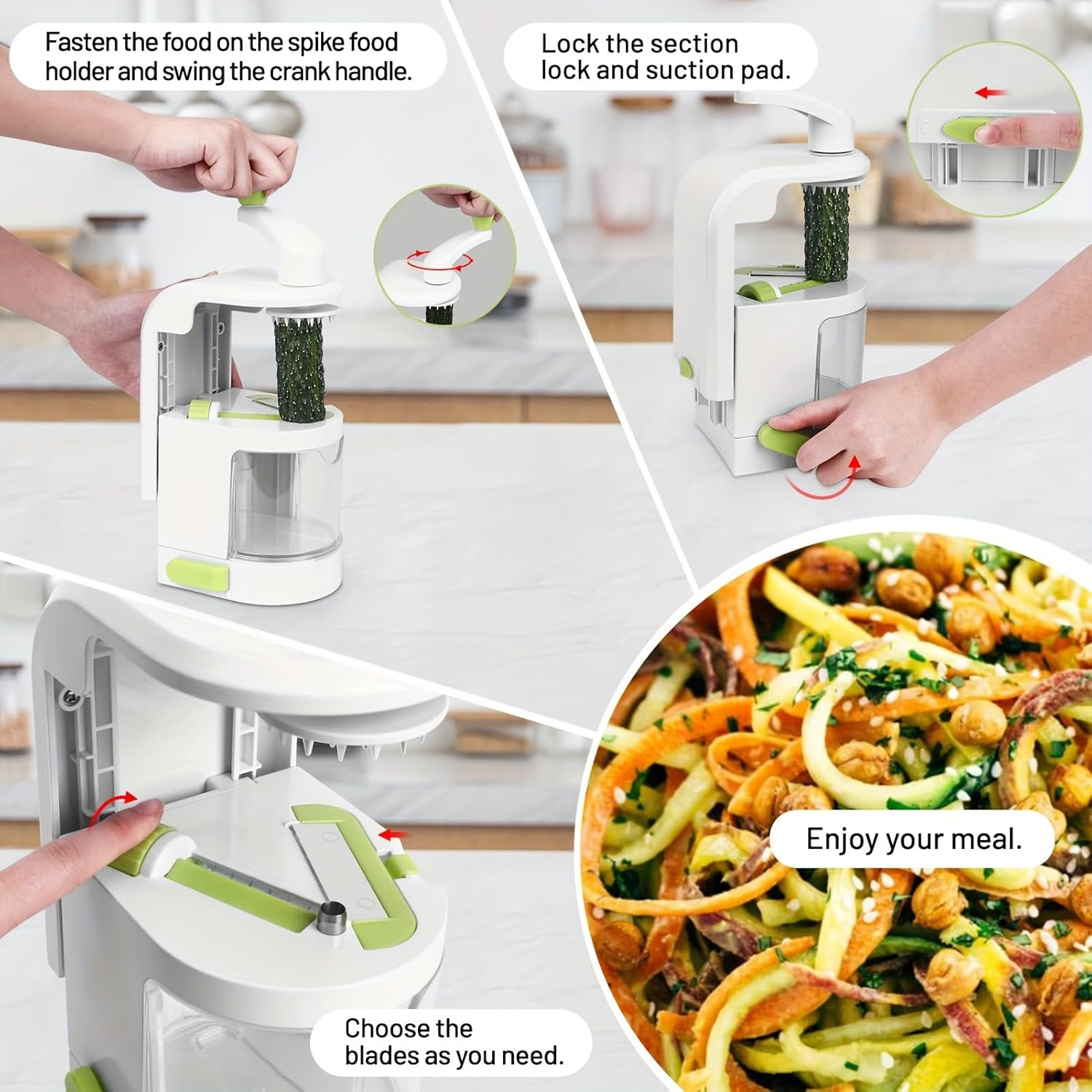 Vegetable Grater,Vegetable Slicer (4-In-1 Rotating Blades) Heavy Duty Veggie Spiralizer with Strong Suction Cup, Zucchini Spiral Noodle/Zoodle/Spaghetti/Pasta Maker image number 1