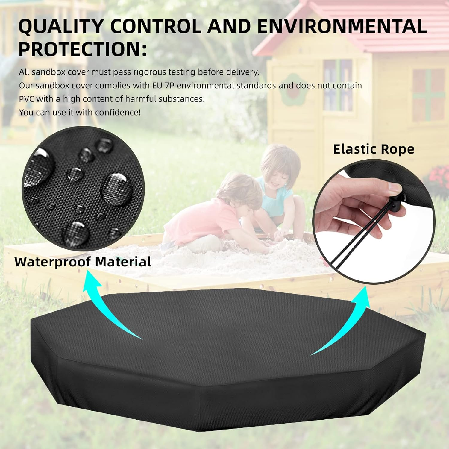 Octagon Sandbox Cover, Outdoor Garden Outdoor Octagon Sand Box Cover, 420D Oxford Cloth Waterproof, Windproof and Dustproof, Suitable for Children'S Sandbox Protection (Black,84" X 78" X 9") image number 5