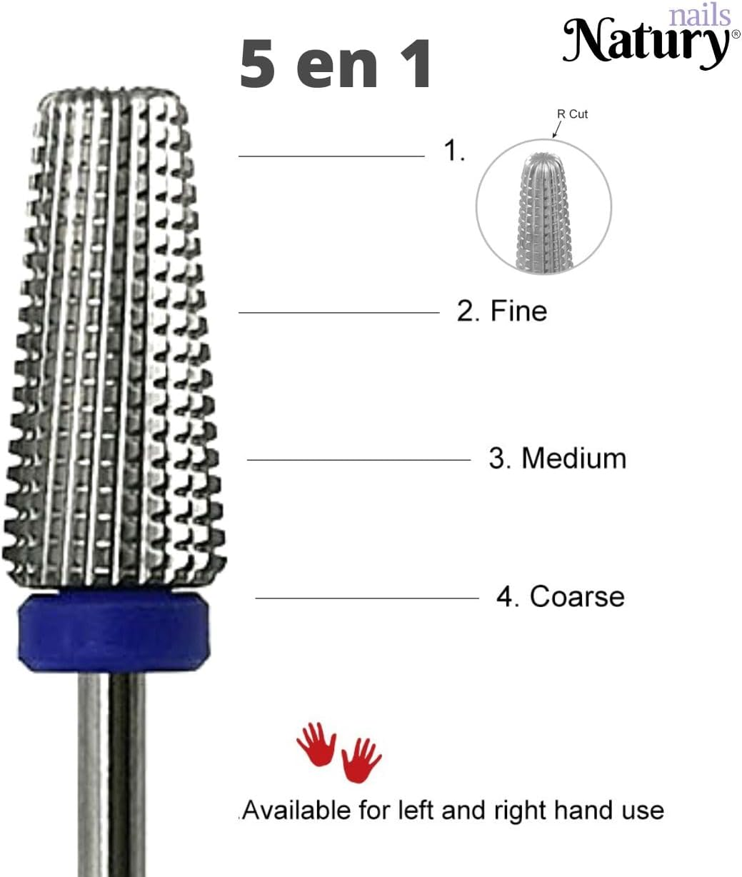 Natury Nails Tungsten Carbide Bit for Nail Lathe 5 in 1 Manicure Pedicure Enamel Acrylic Nails and Gel Nails Rotary Drill (Medium Grain) image number 3