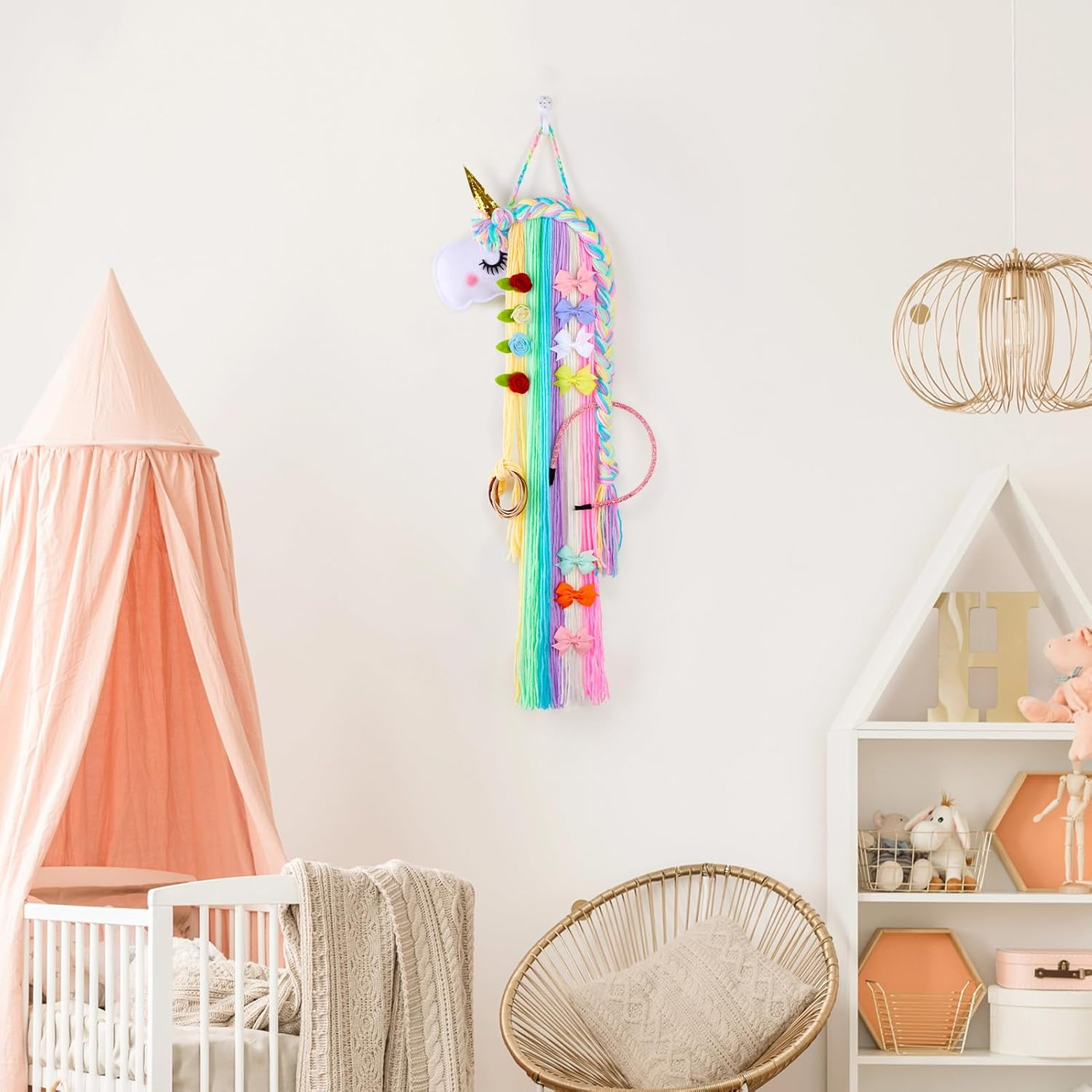 Basumee Unicorn Hair Bow Holder for Girls Wall Hanging Decor and Baby Hair Clip Hanger Organizer Rainbow Unicorn image number 2