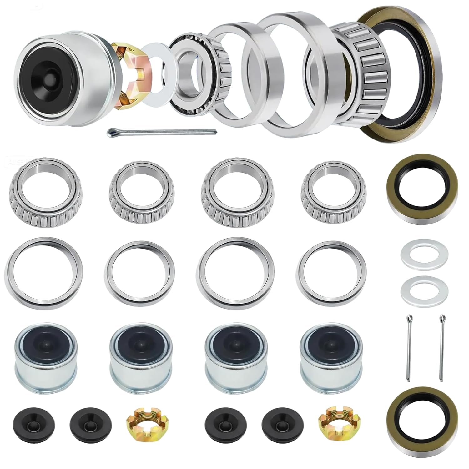 2-Pack 3500Lb Boat Trailer Bearing Kit &ndash; L68149/L44649 Bearings, Races, 171255TB Grease Seals, Spindle Nuts & Dust Caps &ndash; Fits #84 Trailer Axle Spindles (1-1/16" to 1-3/8") image number 1