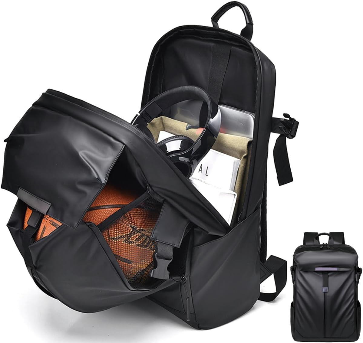 Laptop Backpack,Travel Backpack School Bag Business College Big Sport Backpacks with 3 Compartments, Water Resistant PU Leather, Unisex Backpack image number 4