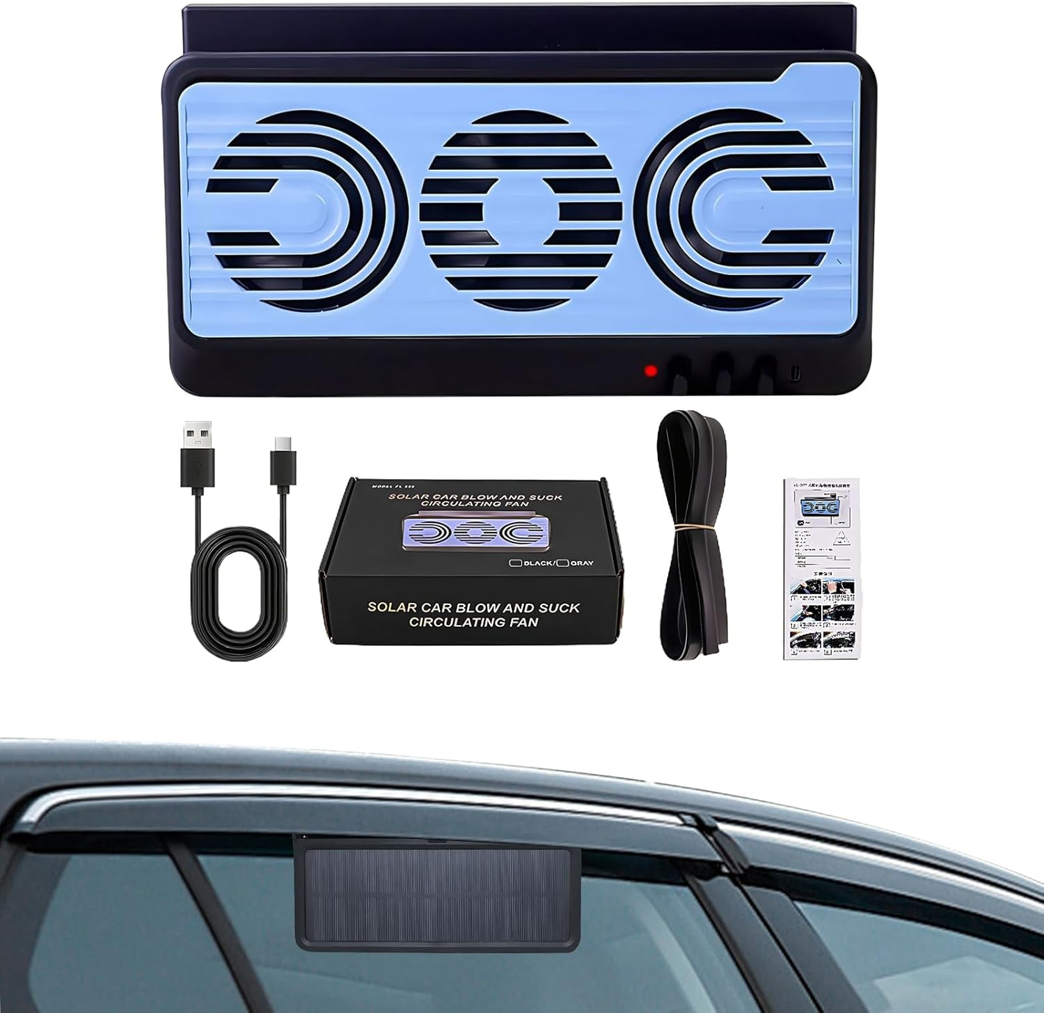 Solar Fan for Car Window,Vehicle Air Purifier Cooling Amplifier - Air Purification Cooling Device for RV Travel Vehicle Home Camping Truck