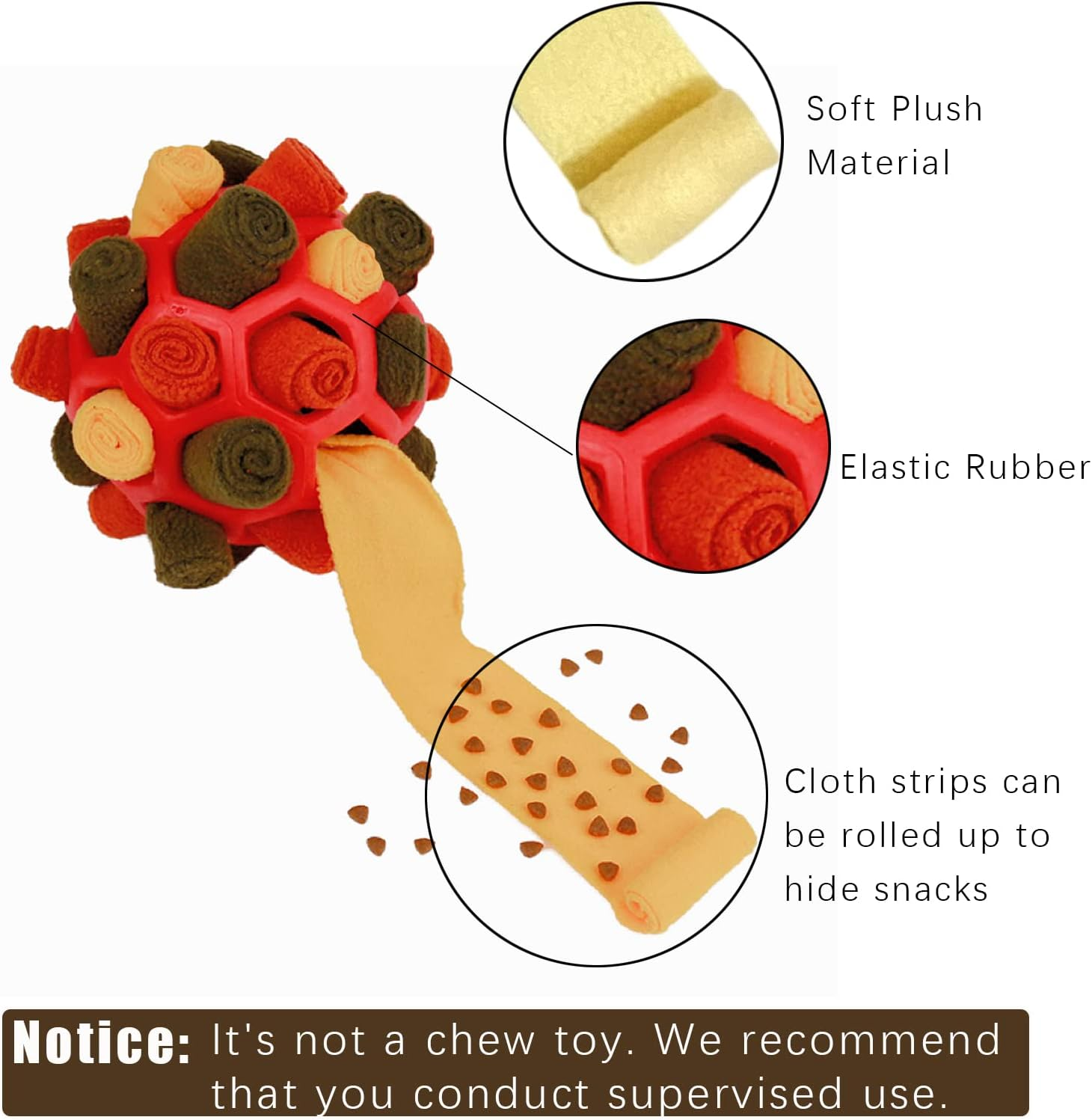 Interactive Pet Snuffle Ball Dog Toy Encourage Natural Foraging Skills Slow Food Training Bite Resistant Puppy Playing Portable Dog Enrichment Toys (Autumn Red)