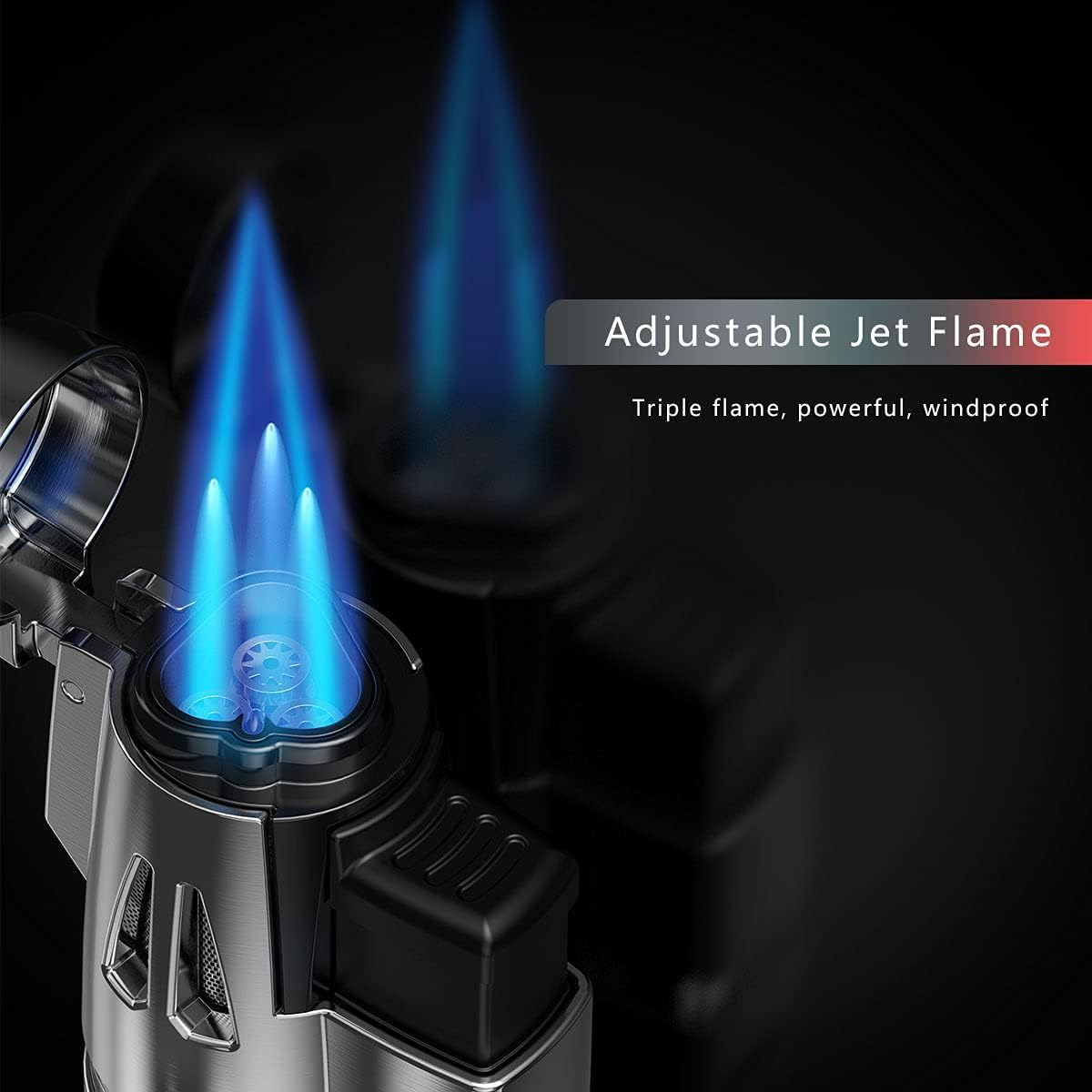 Triple Jet Flame Lighter Gas Butane Refillable Windproof Lighter, Adjustable Flame with Punch(Sold without Gas) image number 1