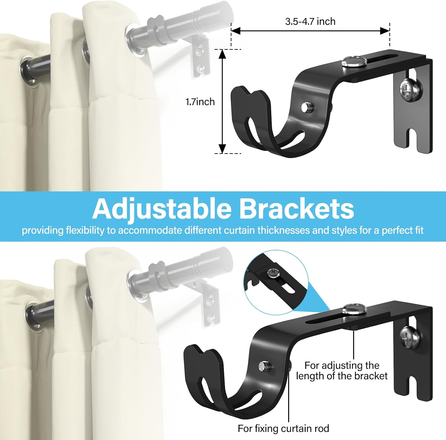 Black Curtain Rods for Windows 30 to 46 Inch - Heavy Duty 1 Inch Curtain Rod - Adjustable Window Curtain Rod with Brackets - Small Drapery Rod for Living Room, Bedroom, Kitchen, Bathroom image number 5