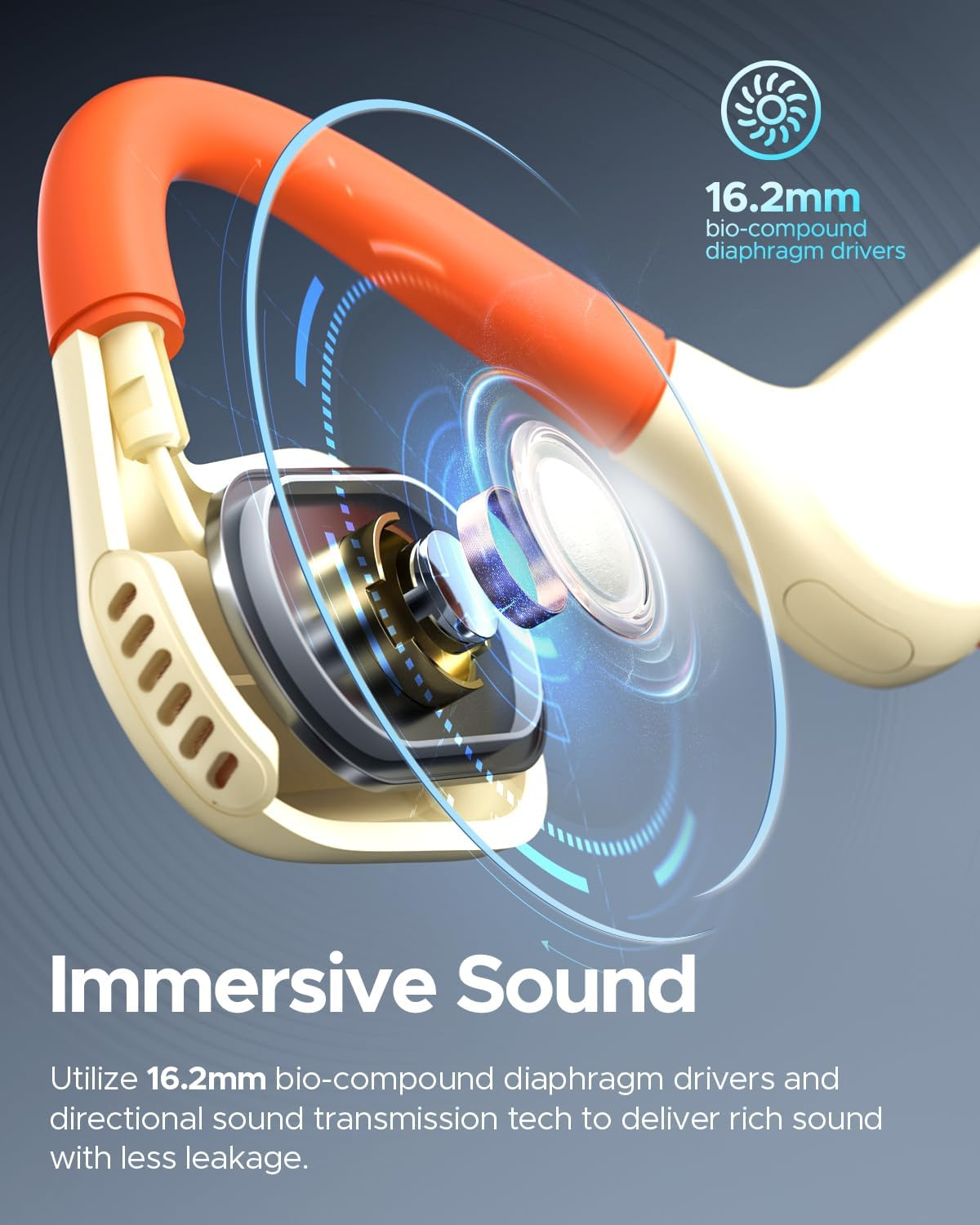 TRUEFREE Open Ear Headphones, Air Conduction Bluetooth 5.3 Wireless Earbuds for Sports, Four Microphones Clear Calls, 15 Hours of Playtime, 16.2Mm Enhanced Bass, Multipoint Connection, (Beige)