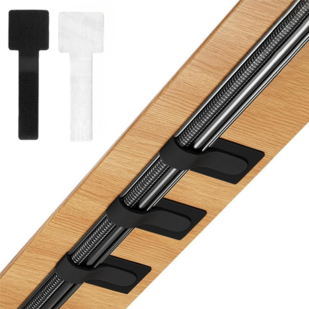 100Pcs Reusable Cable Ties,Self Adhesive Hook Loop Tape Heavy Duty Cable Straps, Sticky-Back Cord Organizer, Cable Clip, Household & Office Essentials (Black, White) image number 3