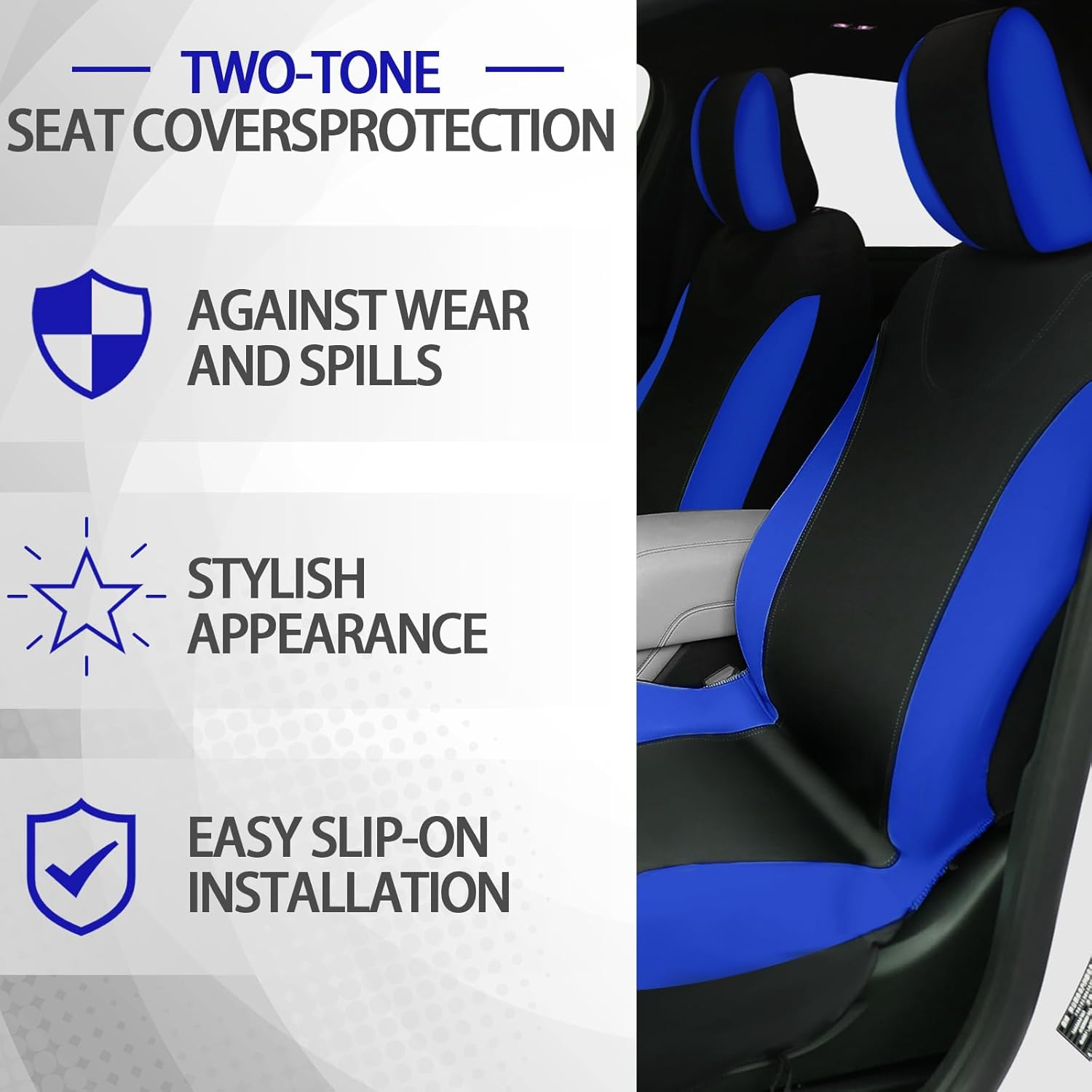 BBTO 43 Pcs Bling Car Accessories Set for Women Front Seats and Rear Bench Polyester Car Seat Protectors Wheel Cover Seat Floor Mats Full Crystal Automotive Interior Decor(Blue, Black)