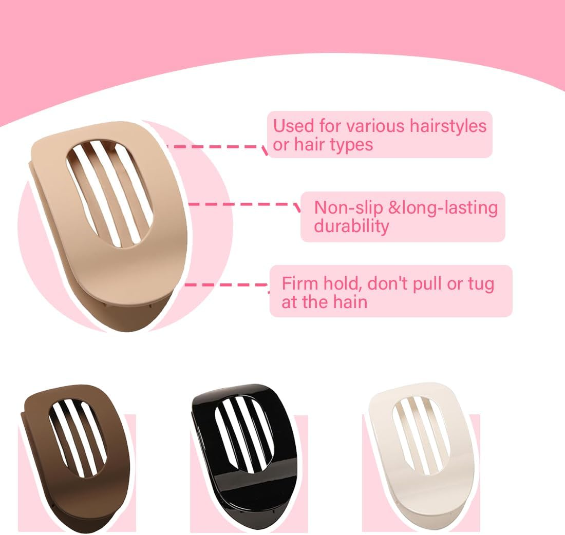 JRYXDS Pack of 4 Neutral Colour Matt Flat Hair Claw Clips with Secure Hold and Inner Teeth round Lay down Hair Clip for Thick and Thin Hair image number 3