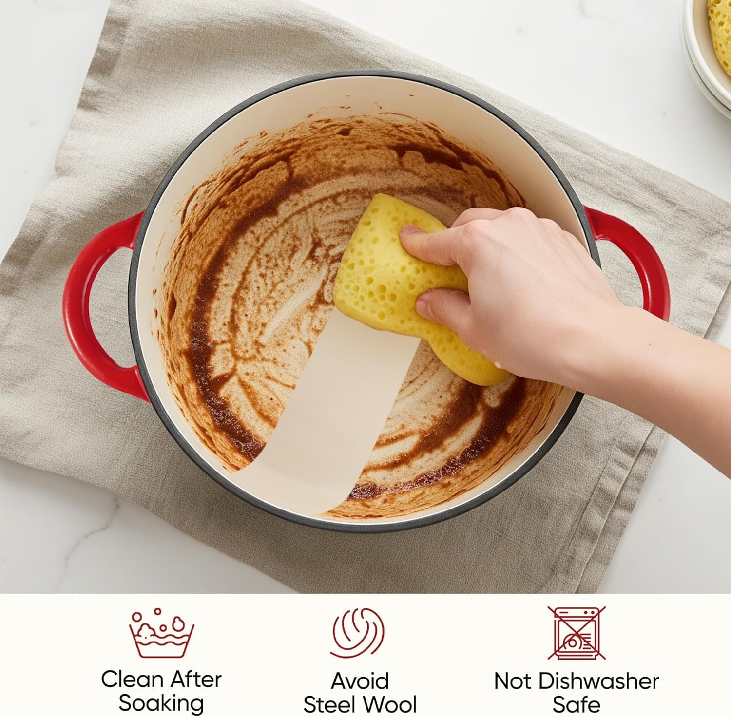 Dutch Oven Pot with Lid, Enameled Cast Iron Dutch Oven with Dual Handles for Sourdough Bread Baking, Cooking, Non-Stick Enamel Coated Cookware, 26Cm Diameter(Red) image number 5