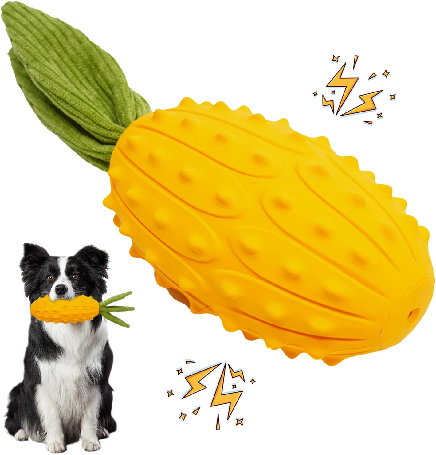LIFLIX Squeaky Dog Toys, Durable Dog Chew Toys, Strong Tough Dog Toy with Natural Rubber, Teething Chew Toys for Small Medium Large Dogs, Kiwano Horned Cucumber Shape image number 2