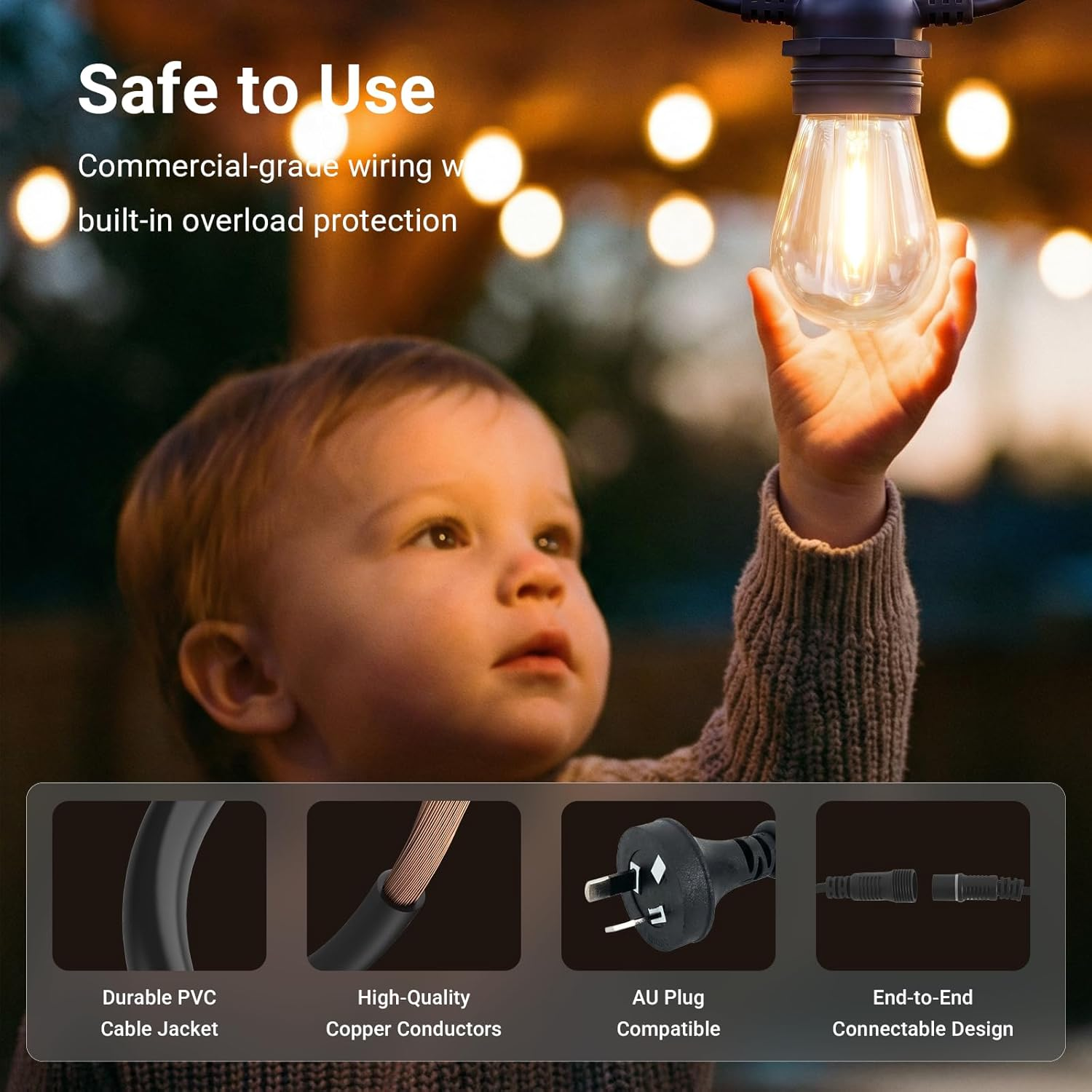 LIWEGHT Festoon Lights Outdoor, 15M 15Bulbs+1Spares LED Outdoor Lights, Christmas String Lights, IP65 Waterproof and Shatterproof Fairy Lights for Garden, Party, Camping image number 5