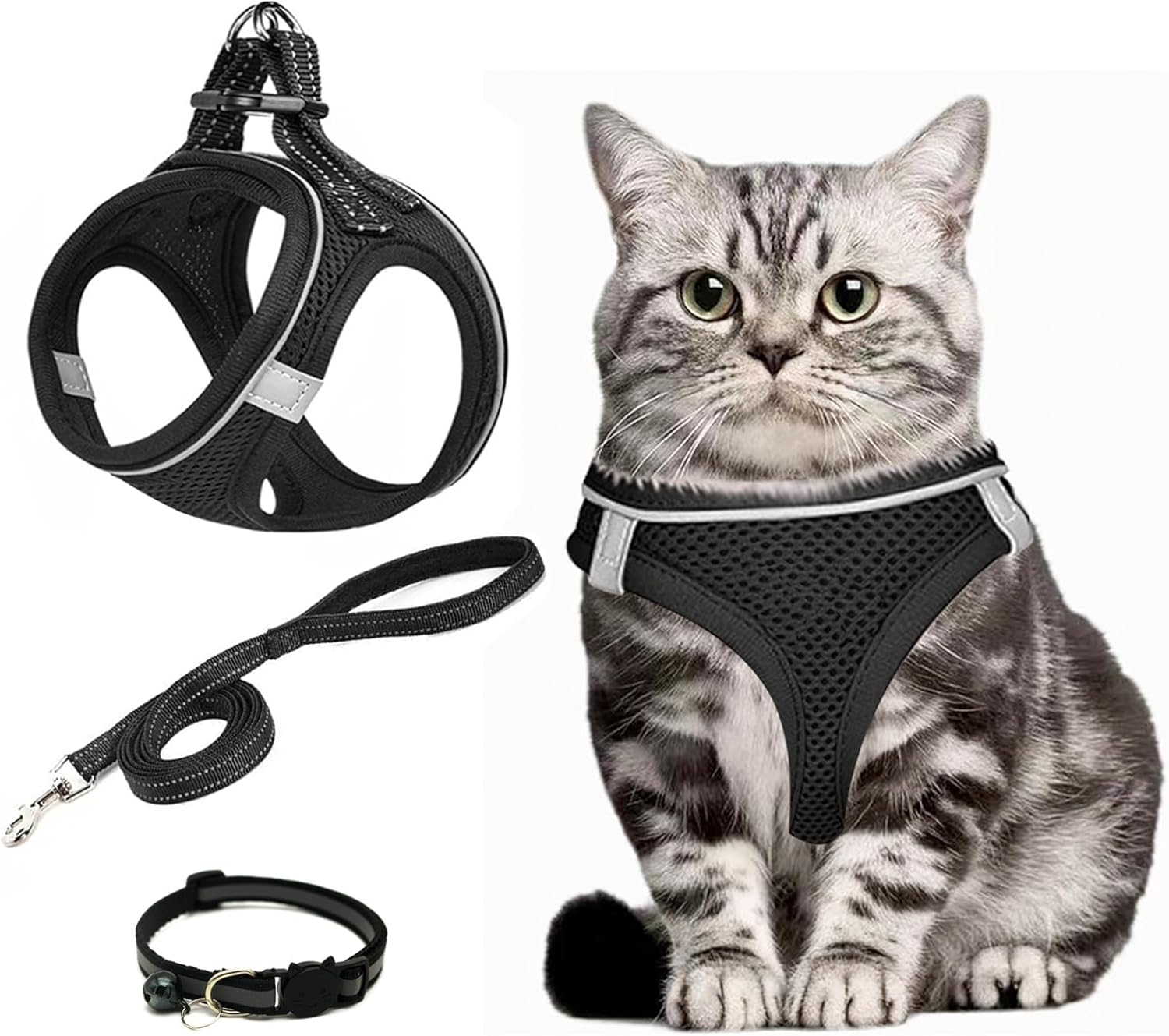 Cat Harness with Lead, Black Soft Harness, Cat Harness Harness, Cat Harness Lead Set, Harness for Cat, Chest Harness, Cat Harness, Cat Harness, Escape Proof, Adjustable, Black (S) image number 5