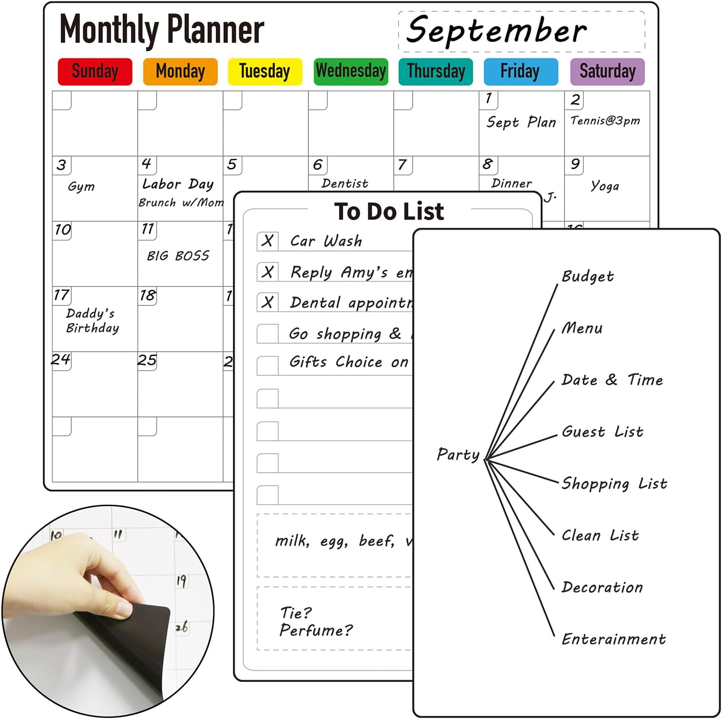 Zazzykid Magnetic Dry Erase Calendar for Fridge: Pack of 3-14.6&rdquo; X 11.6&rdquo; Magnetic Monthly Planner + 7.3&rdquo; X 11.6&rdquo; to Do List Pad & Fridge Whiteboard