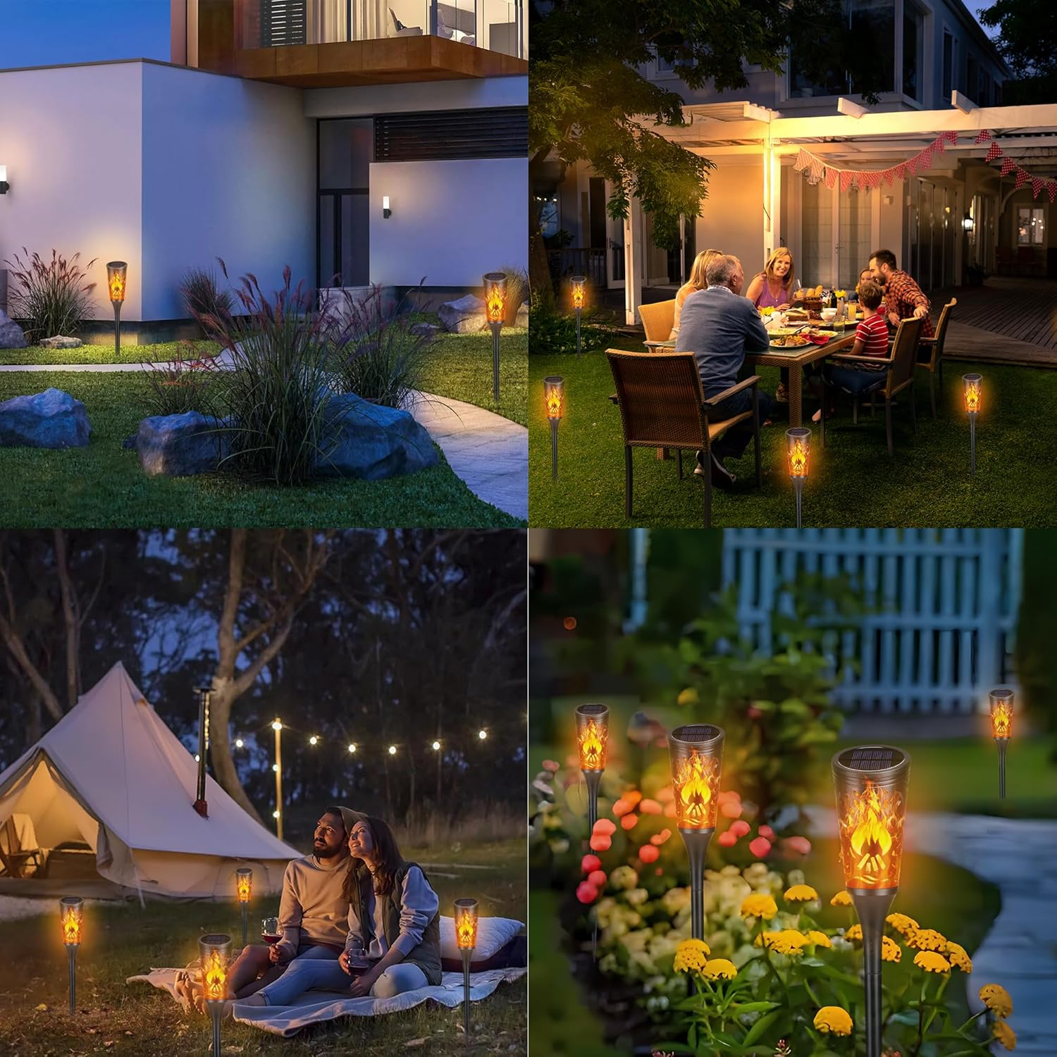 Toodour Solar Halloween Lights Outdoor, 6 Pack Solar Torch Lights with Flickering Flame, IP65 Waterproof Yard Landscape Decoration Outdoor Light for Garden Pathway Lawn Patio Halloween Decor image number 1