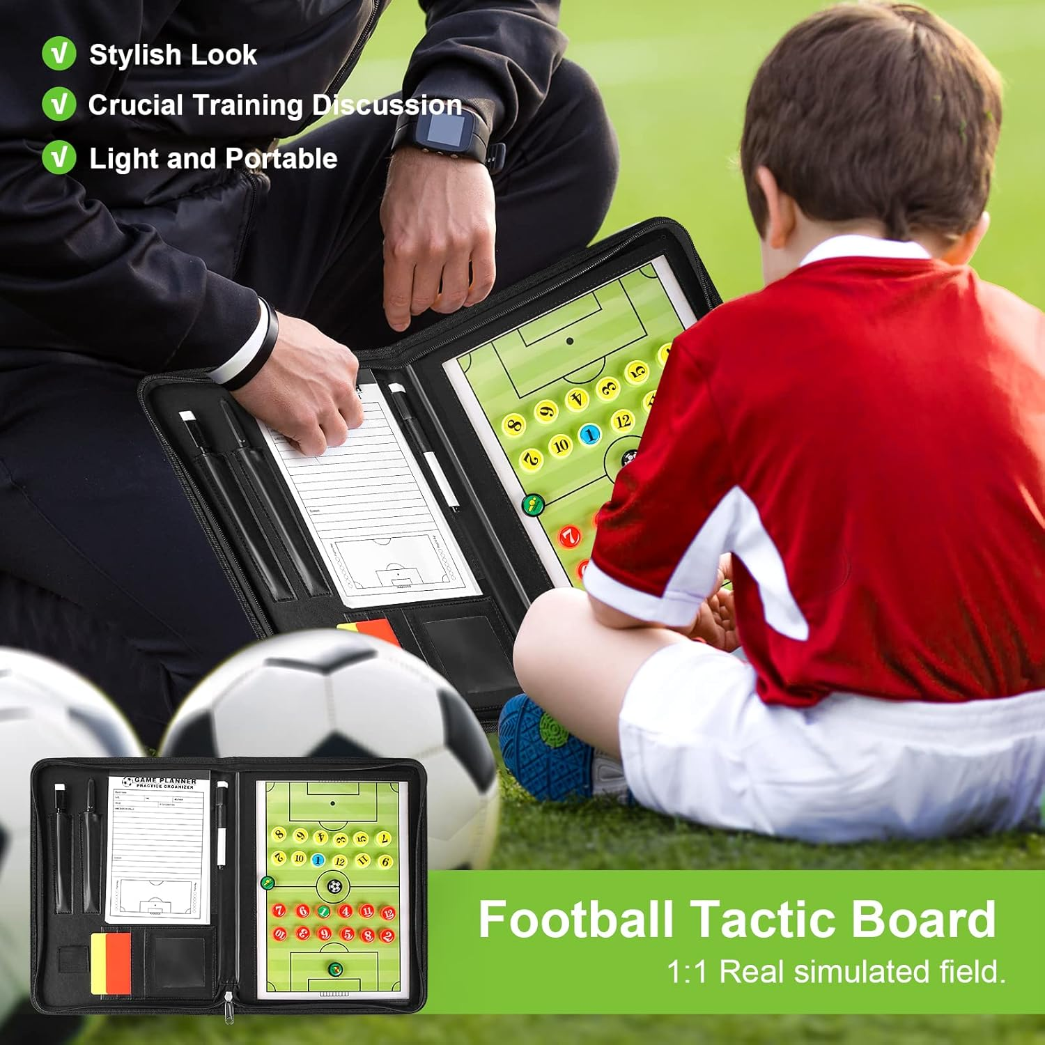 Pure Vie 20.86'' X 12.20'' Coaches Tactical Board, Premium Portable Professional Football/Soccer Coaching Strategy Clipboard Training Assistant Equipment with Write Wipe 2-In-1 Pen and Dry Eraser image number 3