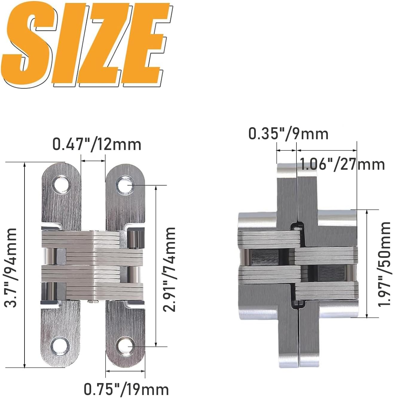 Hidden Hinges (1 Pair) Zinc Alloy Invisible Door Hinges 94MM*18MM (Silver) image number 6