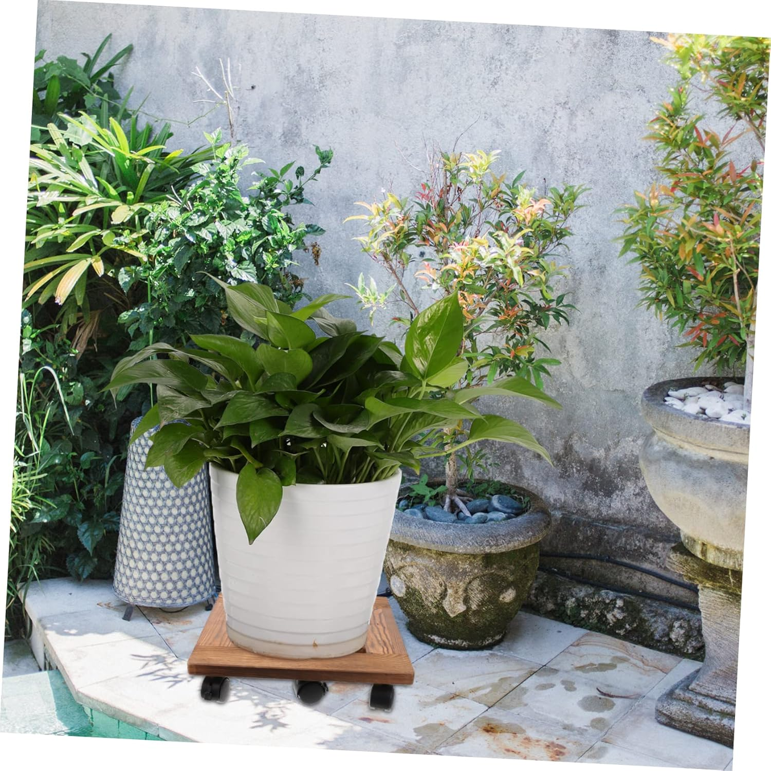 Movable Flowerpot Base Tray with Lockable Wheels, 35X35Cm Thickened Solid Wood Planter Pallet for Indoor Outdoor Garden, Heavy-Duty Plant Pot Holder with 6 Reinforced Swivel image number 2