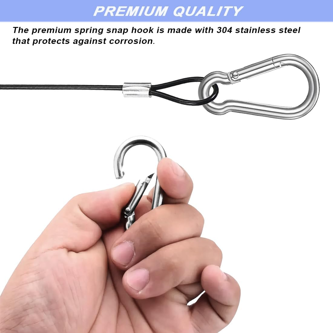 CKANDAY 10 Pack 20 Inch(50Cm) Stainless Steel Tethers with 4 Pcs Spring Snap Hook Clips, Steel Wire Cable with Loops Vinyl Cover Coated Short Rope Lanyard Lock Tether Chains, Black - 15Pcs-20Cm-Black image number 5