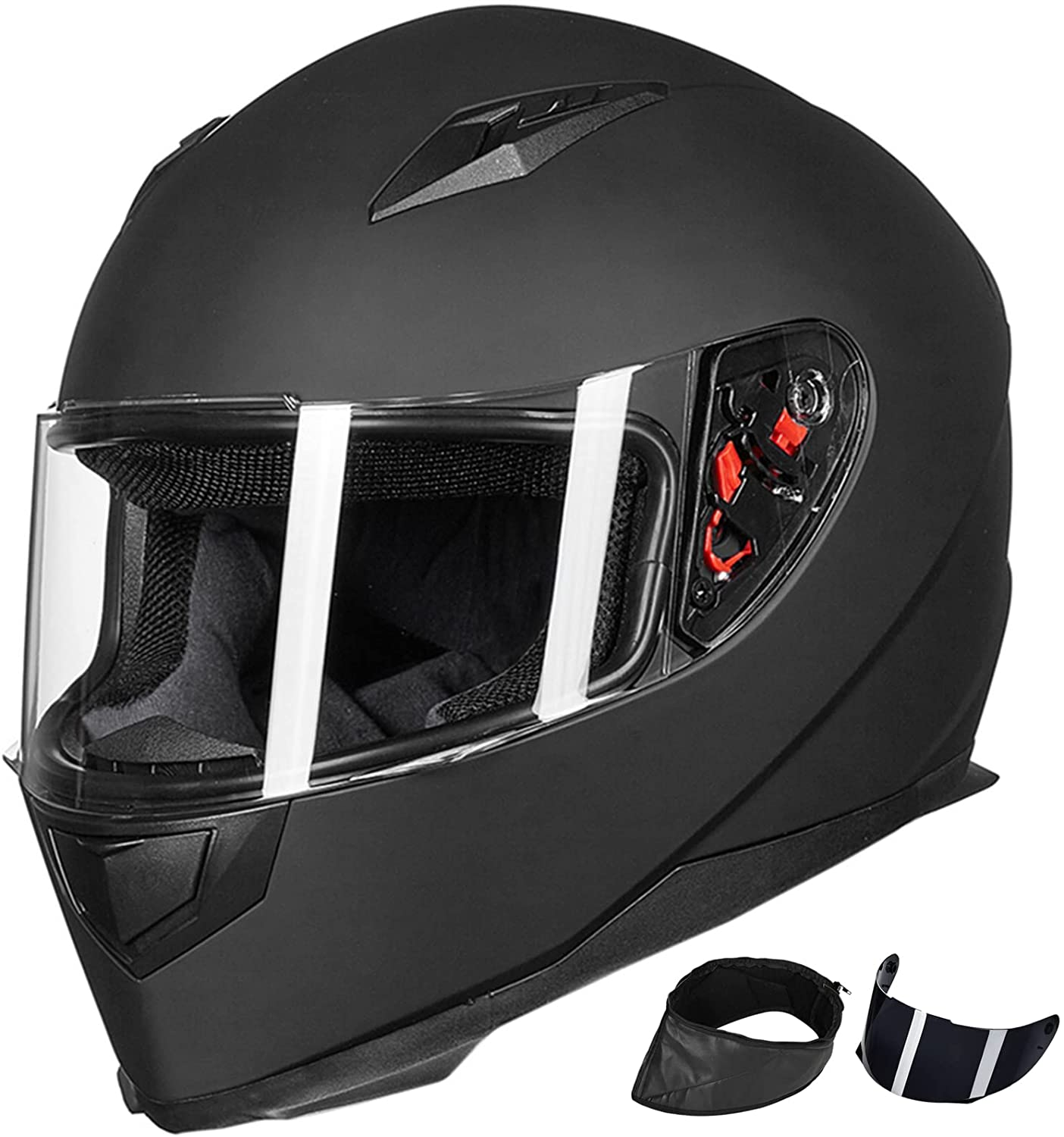 ILM Motorcycle Motorbike Helmet Full Face Extra Tinted Lens Detachable Winter Neck Scarf Motorcross Helmets DOT Model 313 (L, Matte Black)