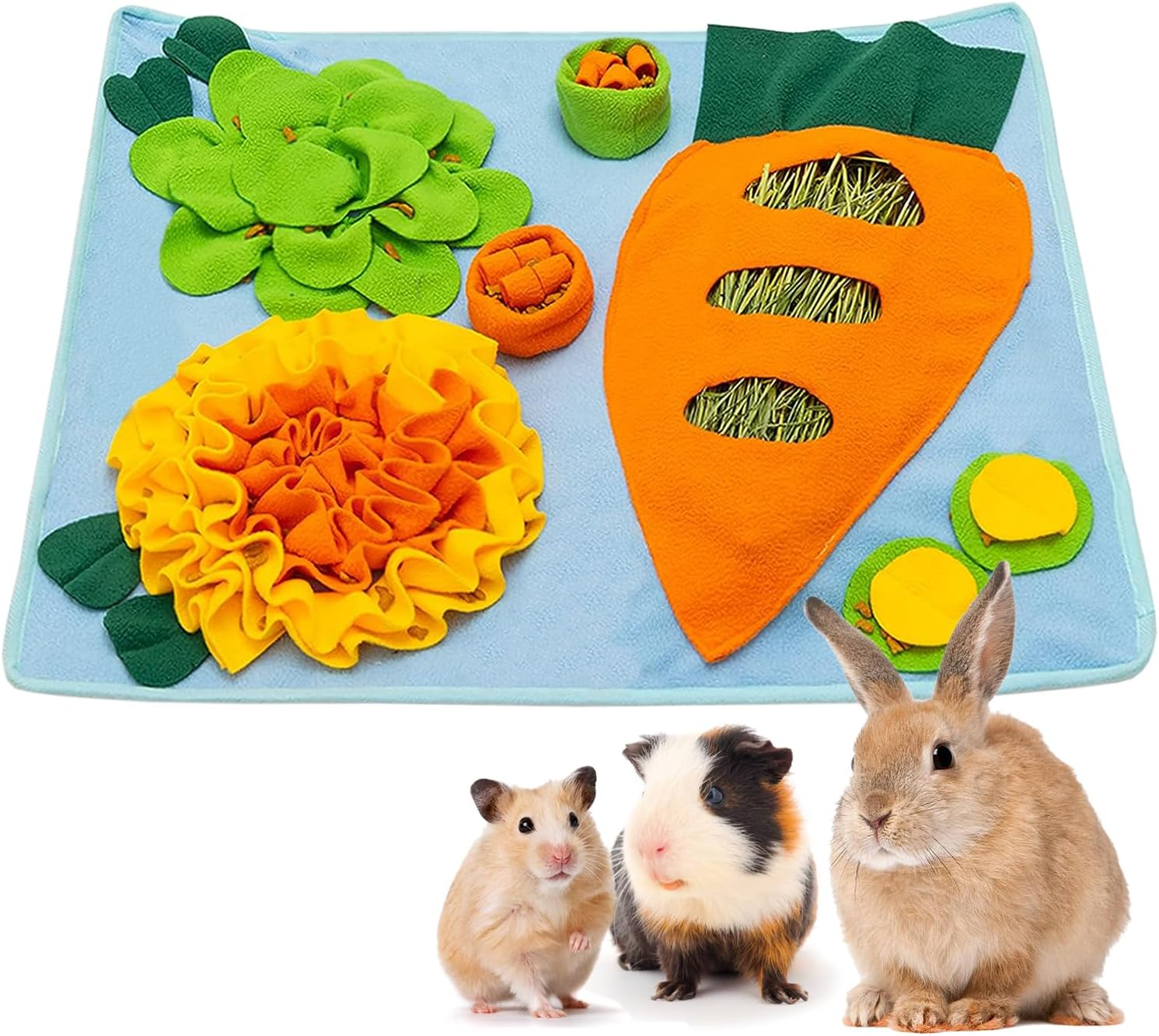 Rabbit Snuffle Forage Mat, Felt Cloth Pet Foraging Mat, Enrichment Activity for Rabbits, Guinea Pigs, Ferrets, Chinchillas, Interactive Washable Fleece Dispenser Cat Bunnies Hay Feeder Indoor Hamsters image number 5